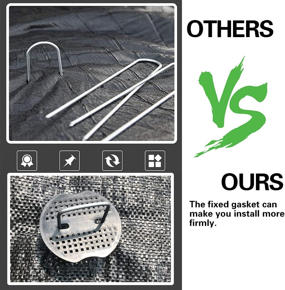 Bakulyor 150Pcs Landscape Staples + 150Pcs Gasket, 6 Inch Garden Stakes Staples 11 Gauge U Shaped Galvanized Lawn Landscape Pins, Heavy Duty Yard Ground Pin for Weed Barrier Sod Fabric Decorations image number 1