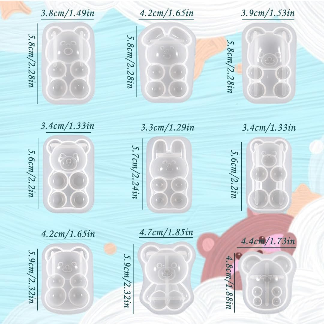 Zayookey 9 Pcs Keychain Resin Molds Small Bear Epoxy Mold Gummy Candy Silicone Mold Cute Rabbit Mouse Pendant Resin Casting Mould DIY Jewelry Making Resin Charms image number 4