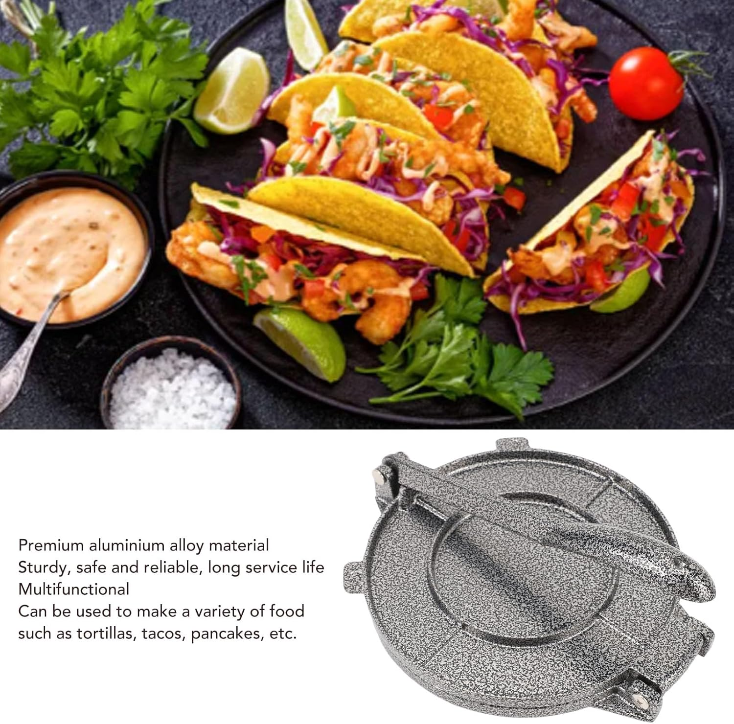 Tortilla Press, 6.3 Inch Commercial Grade Tortilla Maker Press, Heavy Duty Aluminum Alloy Roti Maker Dough Maker for Homemade Flatbreads, Rotis, Empanadas, Flour Tortilla