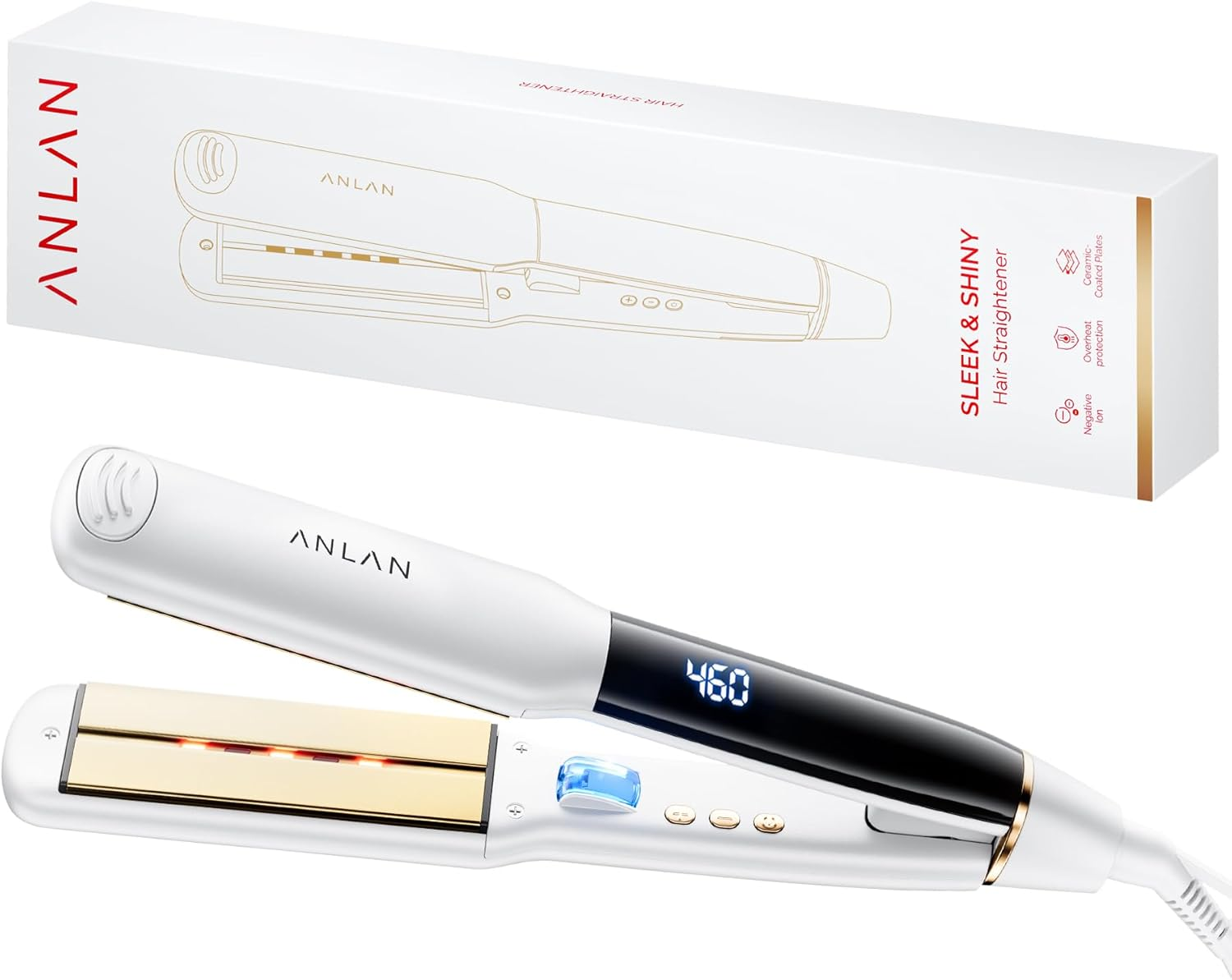 ANLAN Hair Straightener and Curler 2-In-1 Professional Ion Hair Straightener Anti-Static Infrared Hair Straightener for Smooth Shiny Hair Professional Results 150-230&deg;C Ceramic Coating LCD Display image number 2