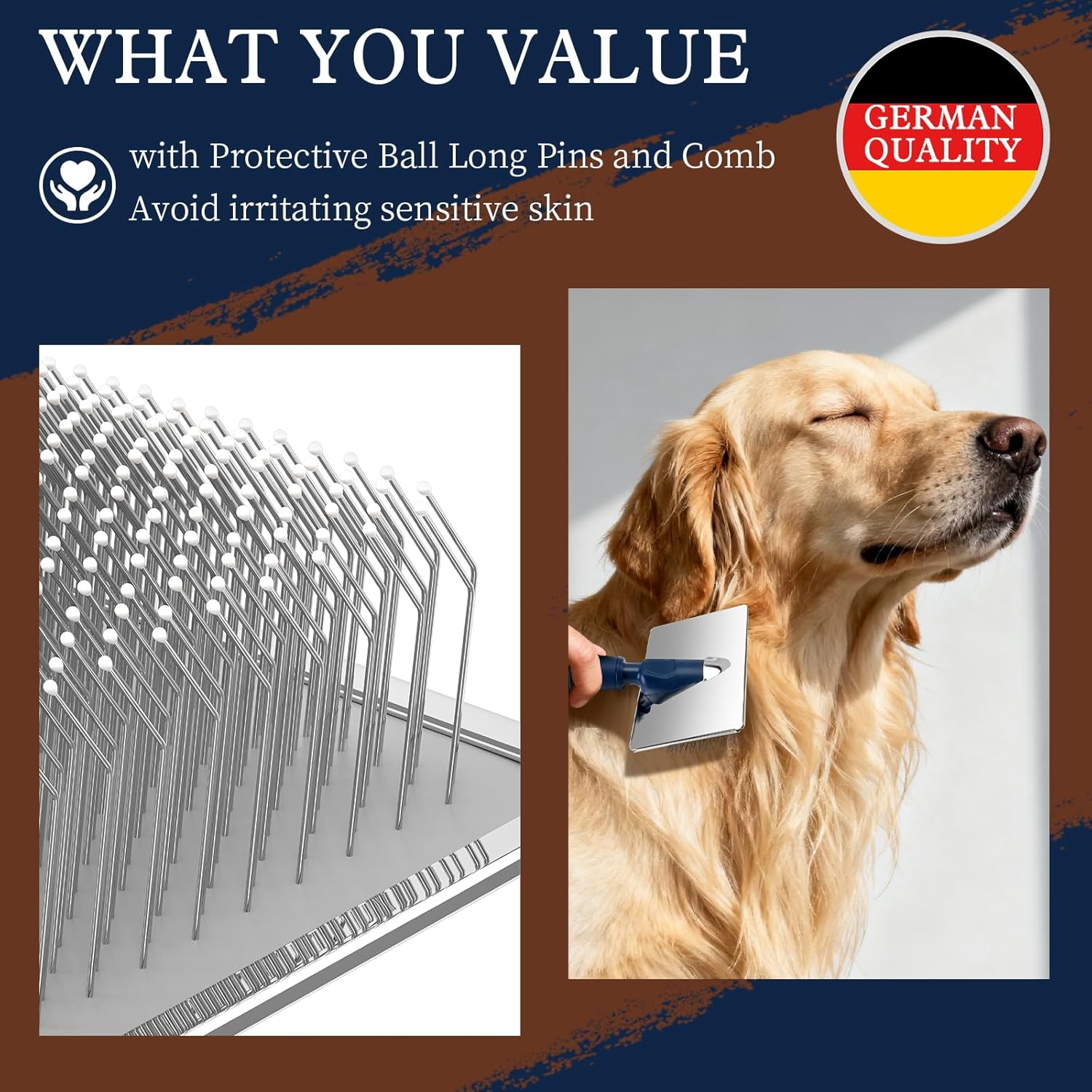 Gentle Slicker Dog Brush with Protective Ball Pins- Soothing Massage Brush for Sensitive Skin & Coat Care- Professional Grooming Brush for Long Haired Dogs & Cats image number 1