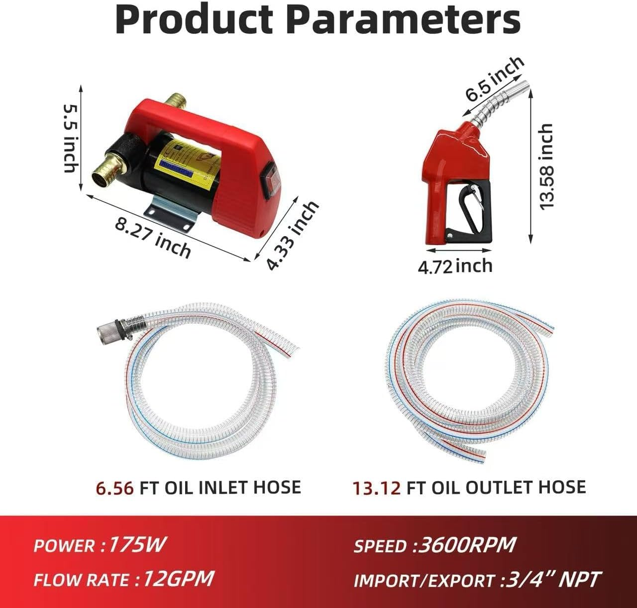 Portable Electric Fuel Transfer Pump, 12V DC Automatic Shut-Off Nozzle and Diesel, Kerosene, Machinery, Transformer, 6 Meters Flexible Digital Display Gun image number 5