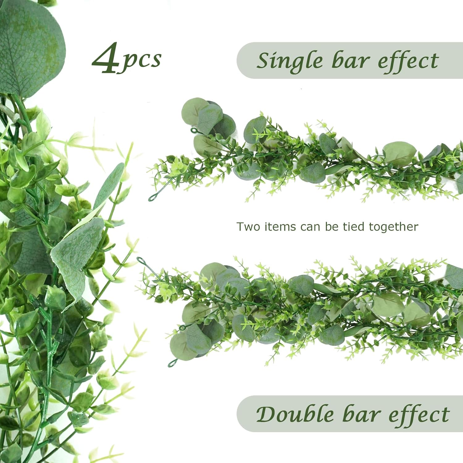 Faux Eucalyptus Garland Plant, 4 Pack Artificial Vines Hanging Eucalyptus Leaves Greenery Garland for Wedding Backdrop Arch Wall Decor, 5.5 Feet/Pcs UV Protected (Green with Spary White) - Green With Spary White image number 2