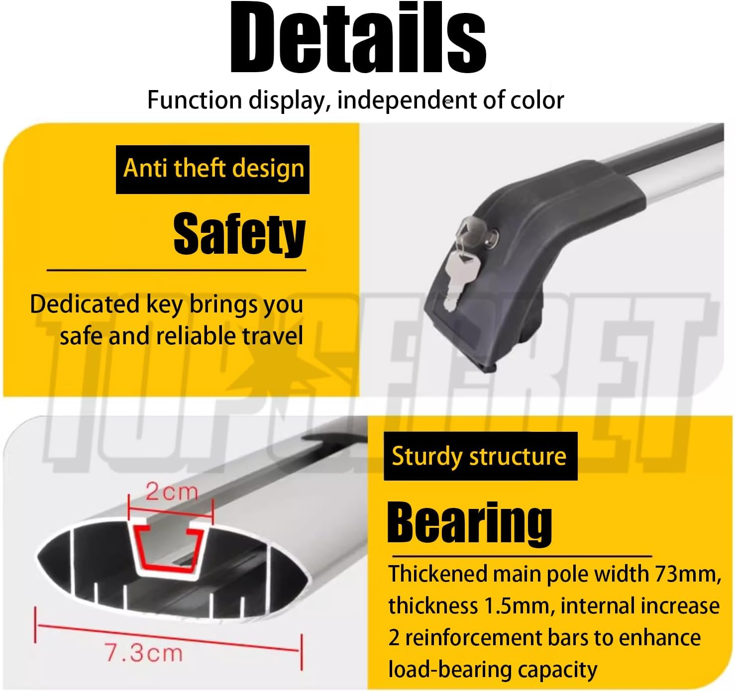 2PCS Fit for BYD Atto 3 ? Yuan plus EV ? 2022-2024 Lockable Roof Rail Rack Crossbars Cross Bars Aluminum Alloy Black image number 3
