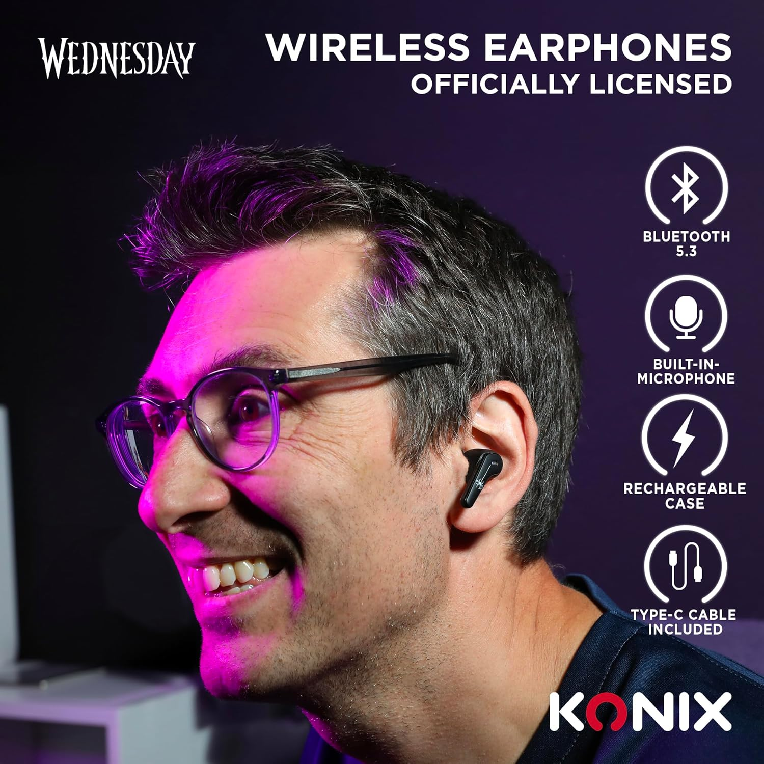 Konix Wednesday Drahtlose Kopfh&ouml;rer F&uuml;r Smartphones Und Tablets - Akkulaufzeit 6 Std. + 22 Std. Geh&auml;use - Wasserdicht IPX4 - Bluetooth - Schwarz image number 2