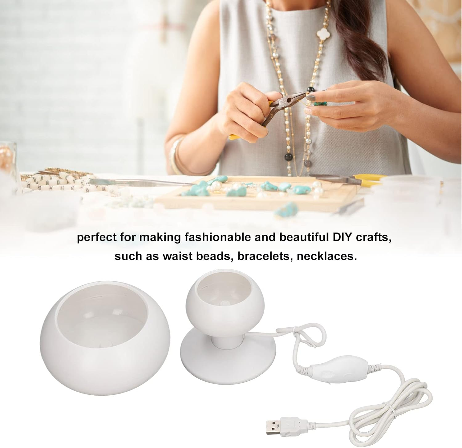 Gugxiom Beads Spinner, Electric Bead Spinner for Jewelry Making, Adjustable Speed Clay Bead Spinner, Bracelet Maker DIY Crafts for Jewelry Bracelet Necklace