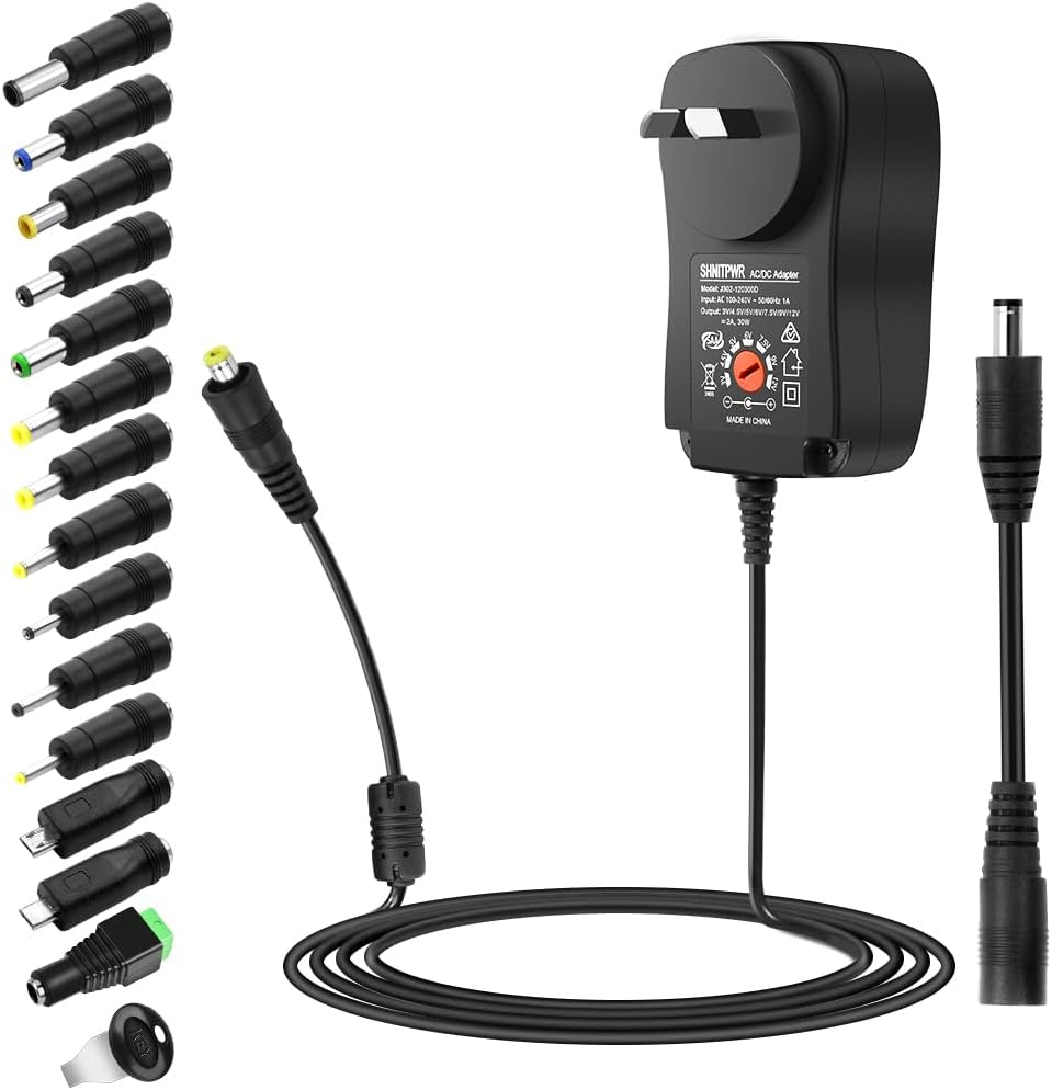 SHNITPWR 30W Universal Power Supply 3V 4.5V 5V 6V 7.5V 9V 12V Adjustable Variable AC/DC Adapter with 5V 2.1A USB Port, 100V-240V AC to DC 3V~12V Converter 3A 2.5A 2A 1.5A 1A Max with 14 Tips image number 1