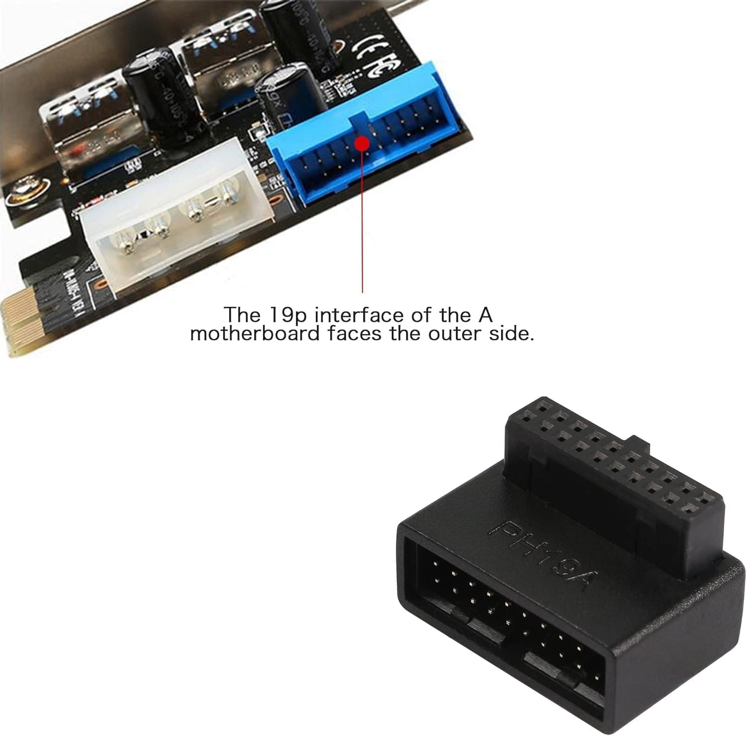 2PCS USB 3.0 90 Degree Motherboard Adapter 19 Pin/20 Pin Male to Female Extension Adapter L Turn Right Angle Socket for Computer Motherboard (1 up Angle & 1 down Angle) image number 3