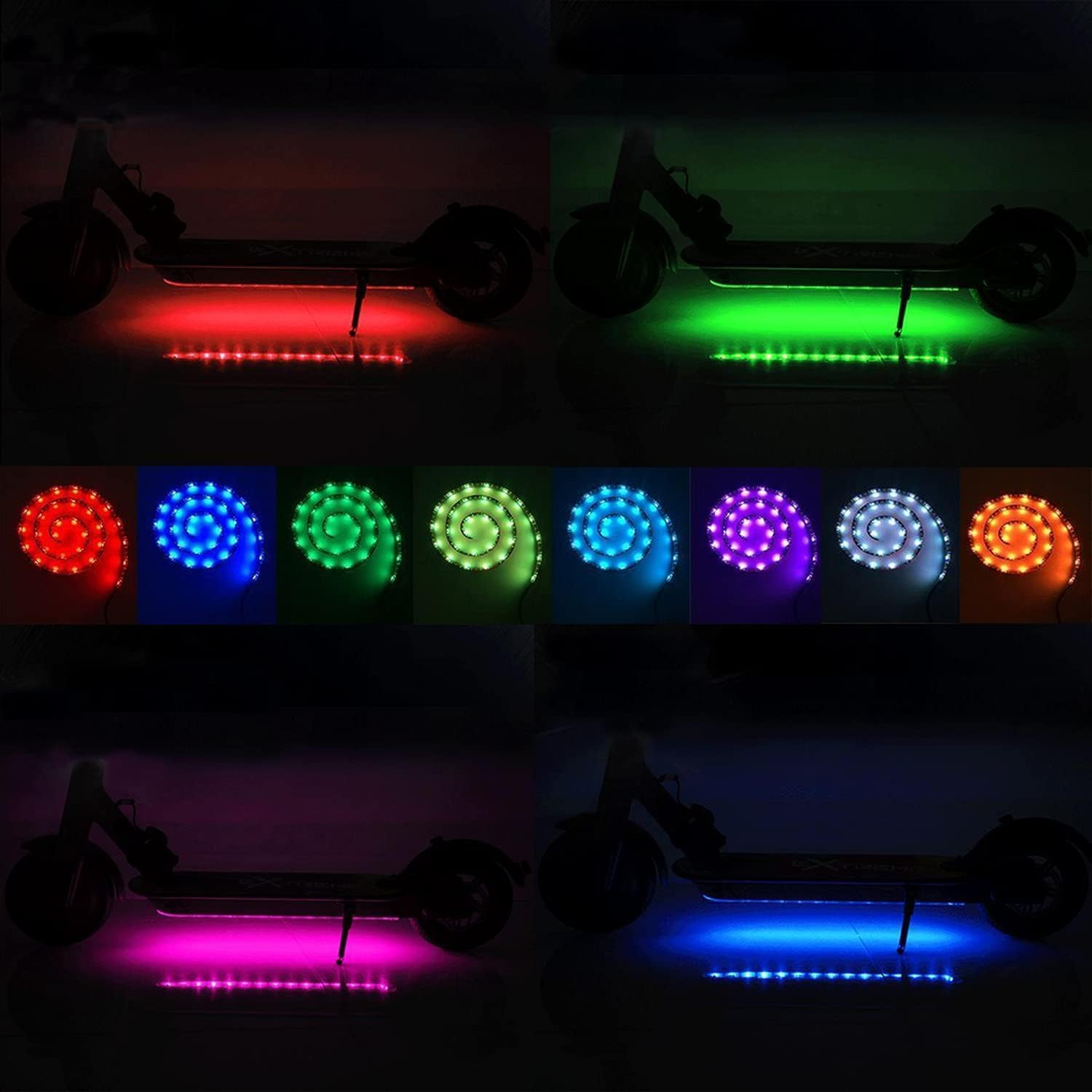 Miners2000 Electric Scooter LED Strip Light, 2 Pack Night Cycling Colorful Lamp Waterproof Safety Skateboard Scooter Accessories for Outdoor Wide Wheel Scooter 50Cm