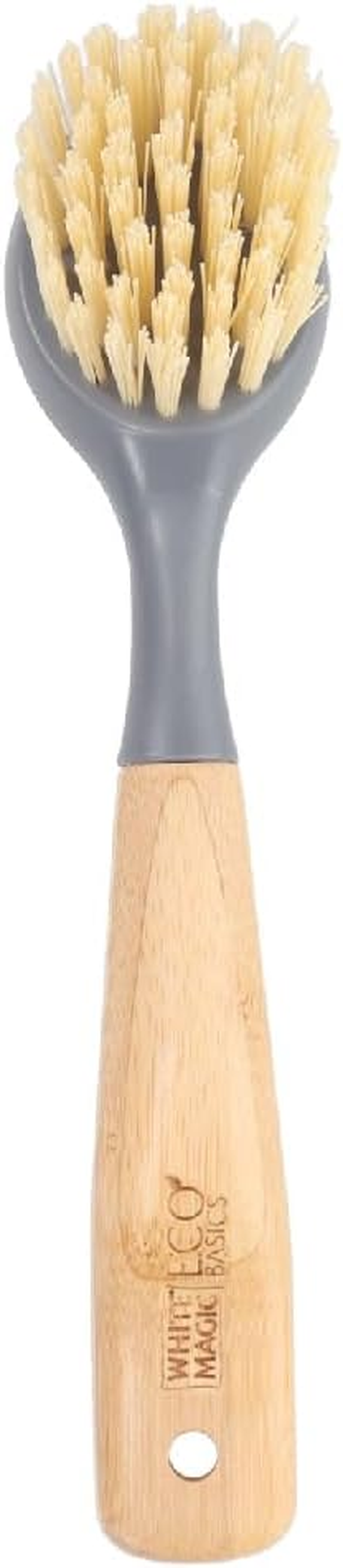 White Magic Eco Basics Cast Iron Brush &ndash; Ergonomic Bamboo Handle | Tough Nylon Bristles & Scraper Edge for Burnt-In Residue | Ideal for Cast Iron Cookware, Pots & Pans | Eco-Friendly Recycled Plastic image number 3