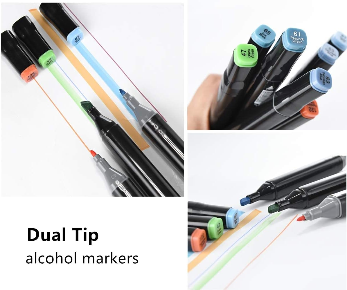 80 Color Alcohol Markers Pen Set for Drawing, Thebeautiful Artist Art Markers Permanent Dual Tip Drawing Markers Set, Sketch Color Illustration Highlighting for Kids Adult Markers(Black Shell) - 168 Colors Black Shell image number 4