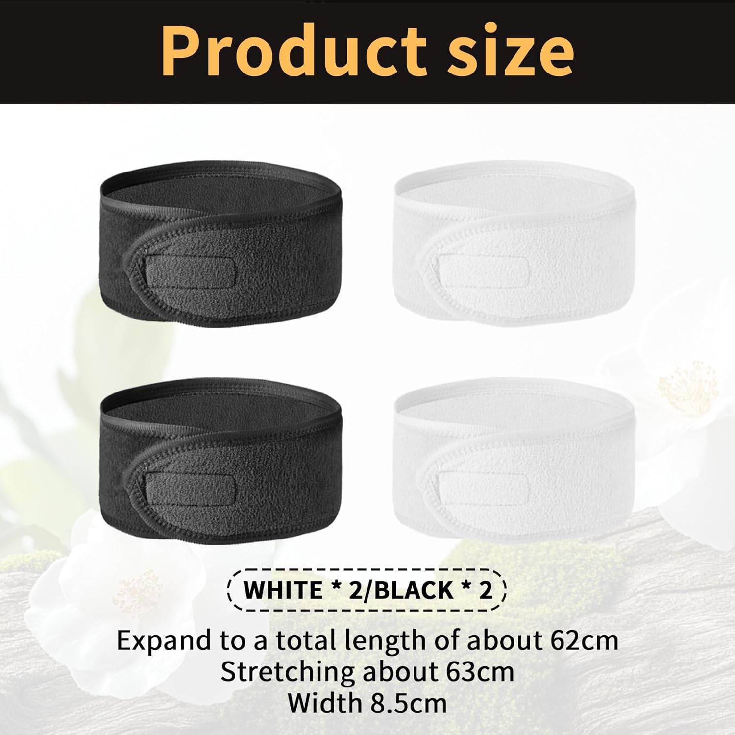 Pack of 4 Hair Bands for Women, Women'S Cosmetics, Make-Up Hair Band for Sports, Showers (Black and White) image number 3