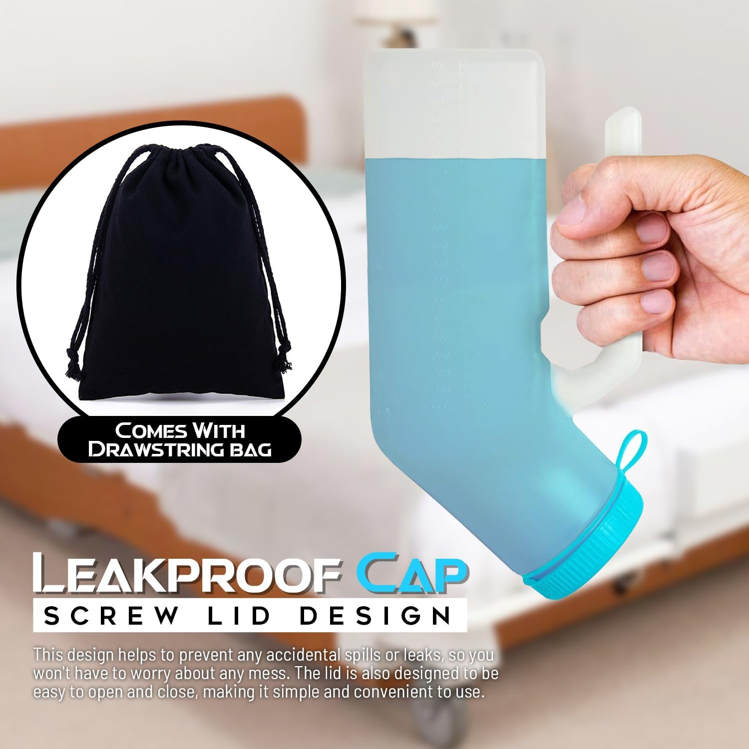 Male Portable Urine Bottles for Men, Incontinence, Emergency, and Travel. Men'S Urine Bottle with Spill-Proof Lid 1000Ml, Including a Discreet Carry Bag Portable Spill-Proof Male Urinal for the Elderly, Truckers, Pilots, and Travel Emergency image number 4