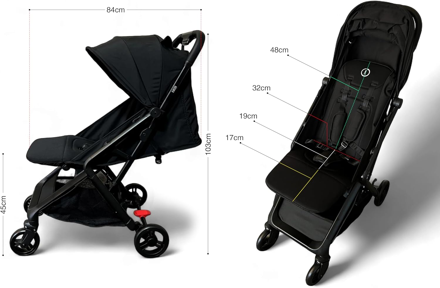 KARION Pro Travel Stroller &ndash; Lightweight & Compact, Adjustable Recline & Footrest, All-Terrain Wheels, Storage Basket, SPF 50 Sunshade, Detachable Belly Bar & Parent Cup Holder for On-The-Go Families image number 3