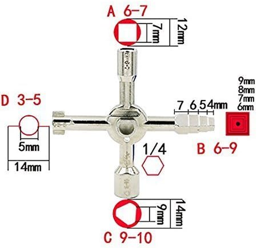 Suoyanuo Multifunctional Twin Key Cabinet Key Wrenches Cross Key with 1 Chain 10 Profiles Train Door Key. (Silver) image number 4