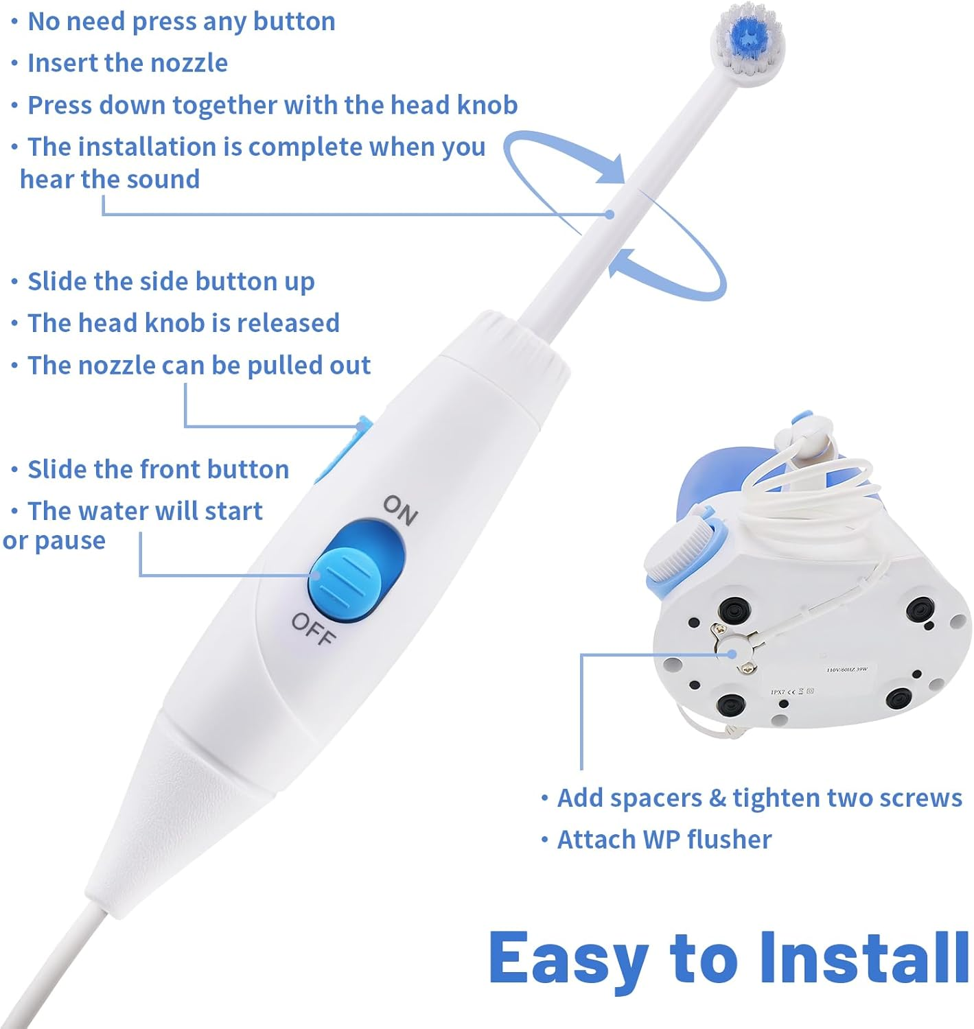 Oralphi Replacement Hose and Handle Parts Compatible with Waterpik Water Flosser WP-100 WP-300 WP-660 WP-900 Series Oral Irrigator, Plastic Handle, Oral Hygiene Accessories (Slide Switch) - Slide Switch image number 3