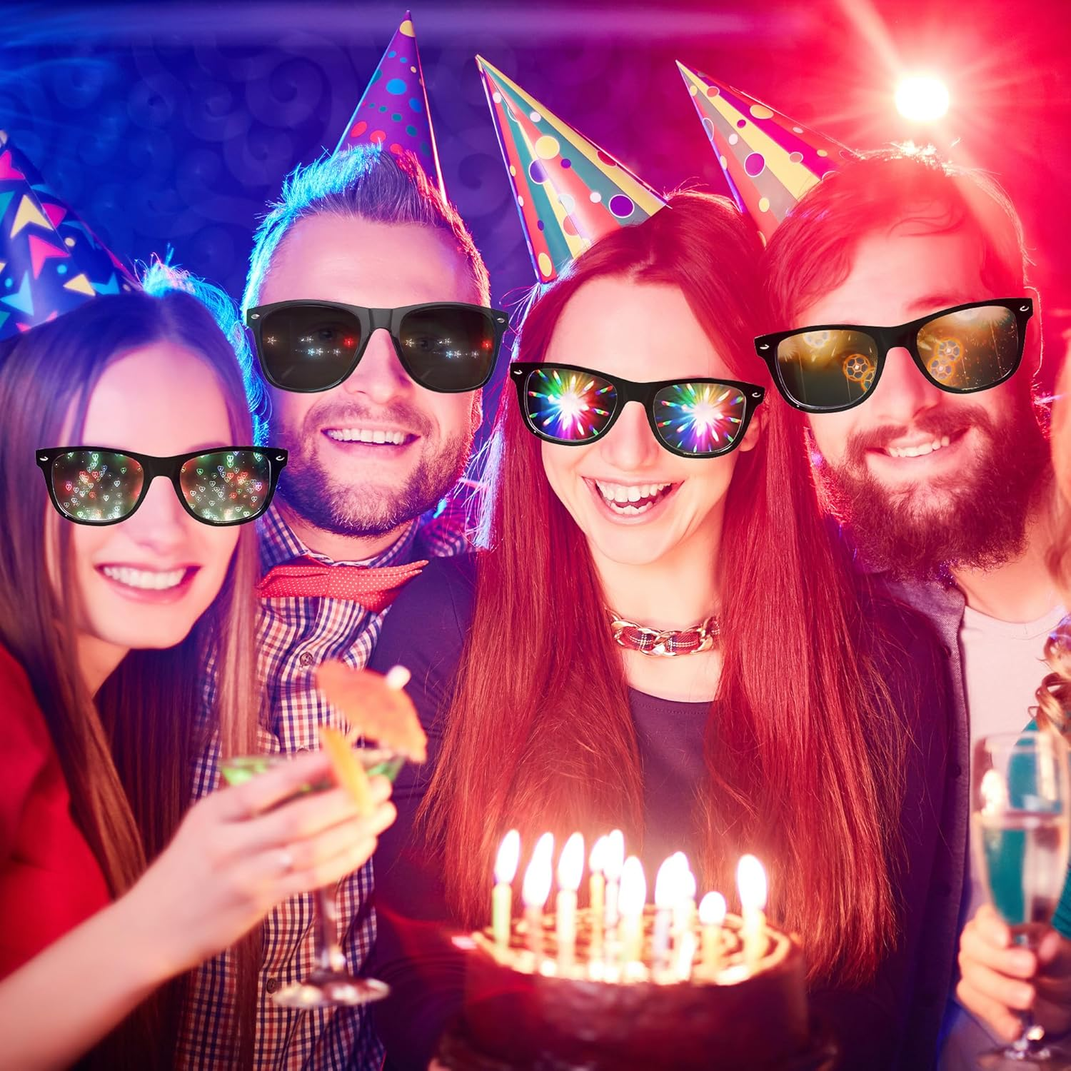 4 PCS Diffraction Glasses for Raves & Parties &ndash; 4 Kaleidoscope Effects (Heart, Star, Firework, Football), Party Sunglasses for Music Festivals, Concerts, Nightclubs & Costume Events image number 4