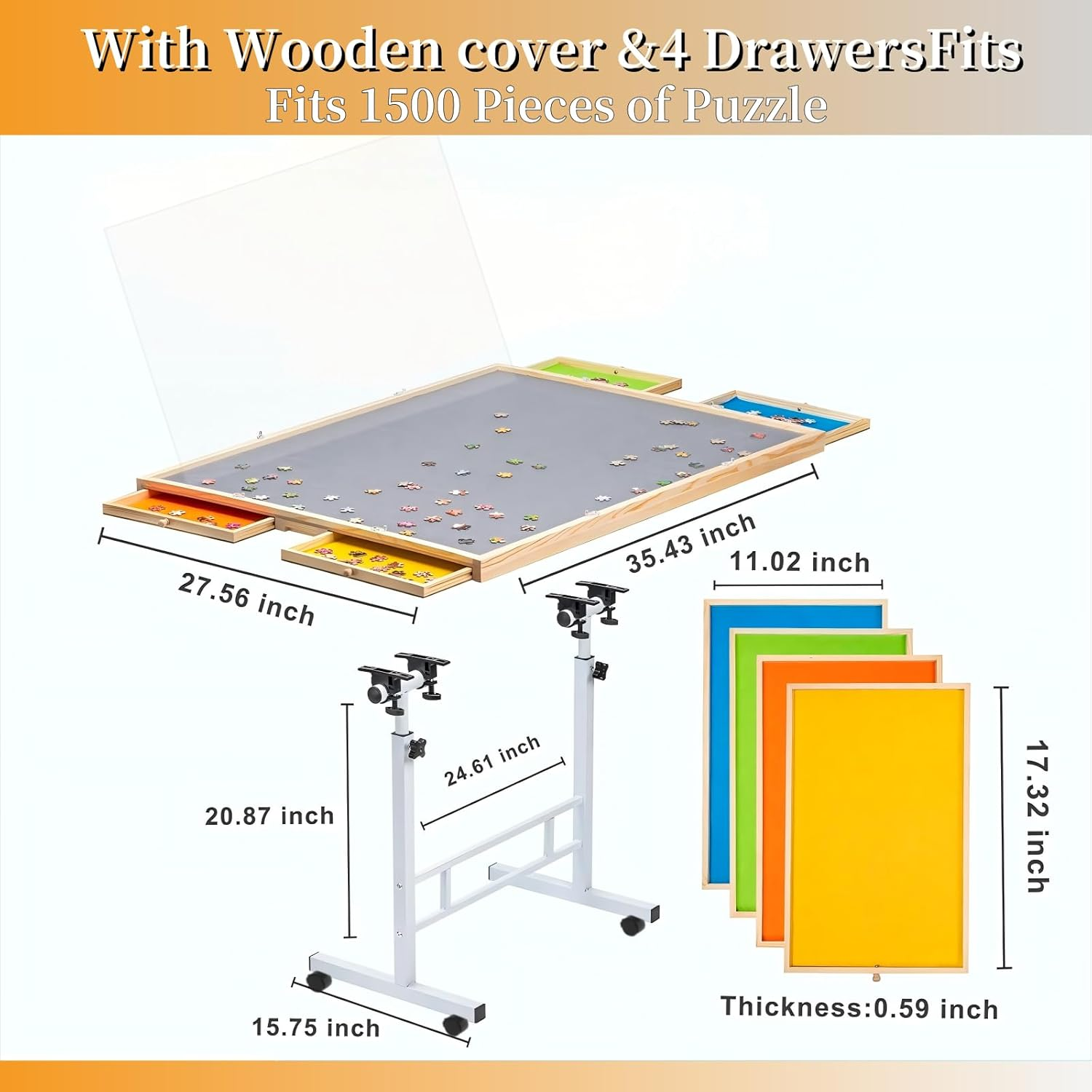 Adjustable Puzzle Table - Height & Tilt Adjustable Surface with Lockable Wheels, Fits 1500-Piece Puzzles, Multi-Purpose Table for Home, Office, Classroom, Adults & Kids image number 5