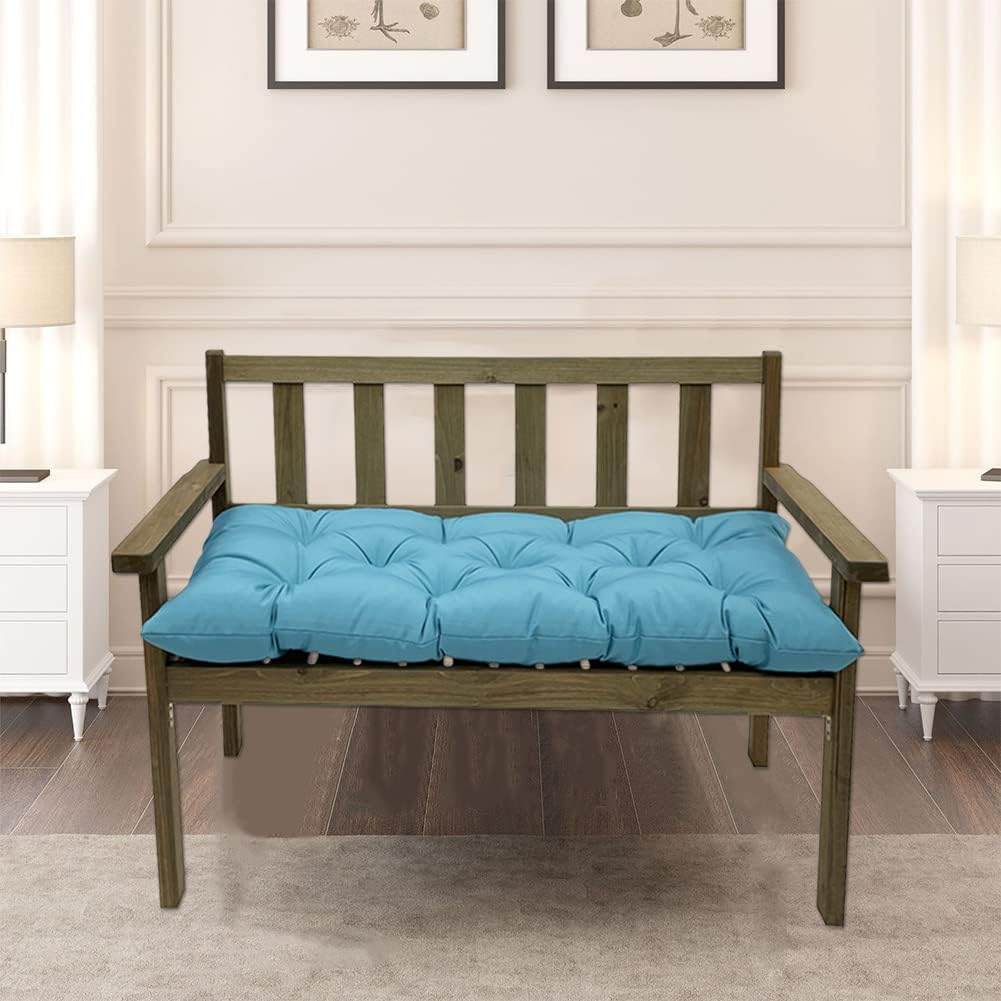 Indoor/Outdoor Bench Cushion Waterproof-47.3"&times;19.7" Thicken Porch Swing Cushion with Ties,Patio Cushions for Outdoor Furniture Garden Lounger Wicker (47.3"&times;19.7", Sky Blue) image number 4