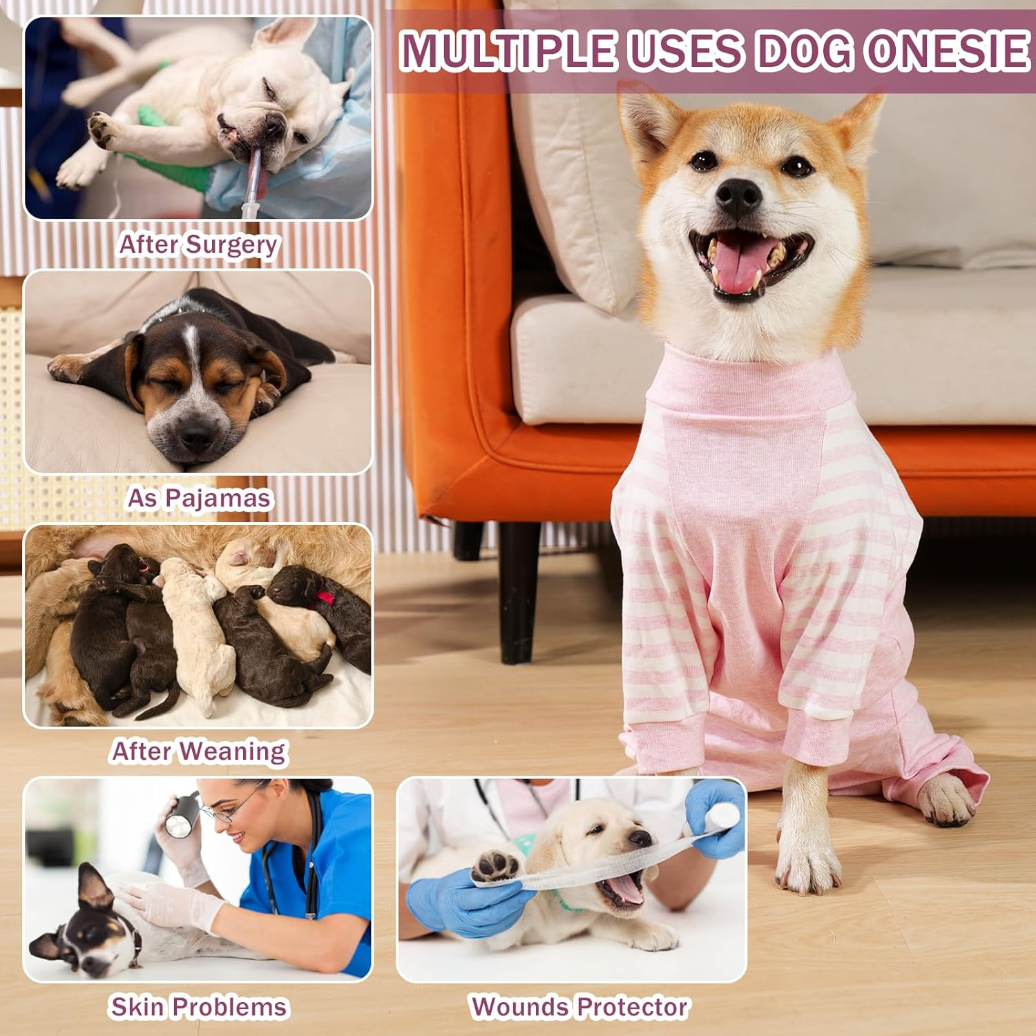 Lelepet Dog Recovery Suit for Female Male Dogs, Soft Dog Operation Medical Suit, Dog Post Surgery Body Suit, Long Sleeve Dog Onesie after Surgery, Pet Surgical Spay Neuter Shirt Stop Licking, Pink L image number 2
