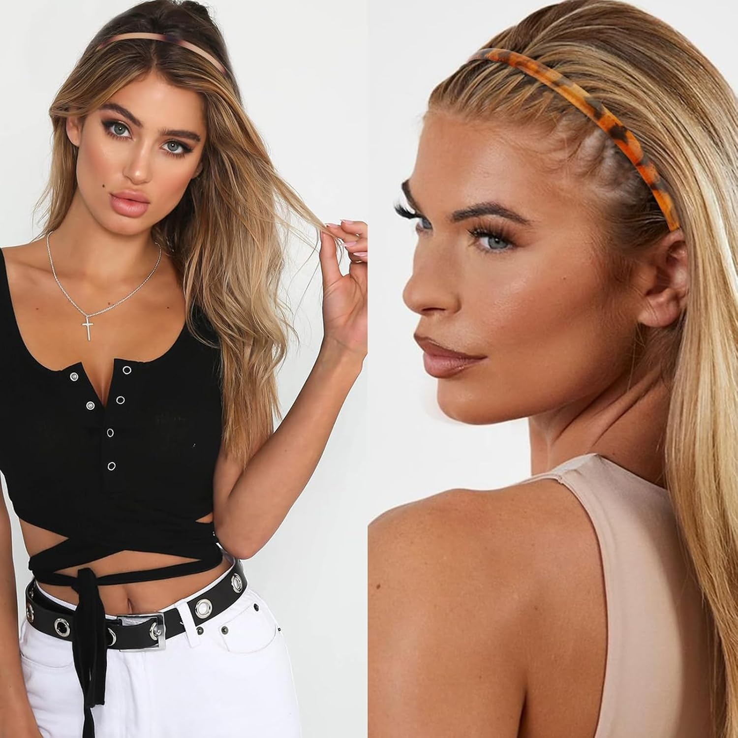 Pack of 11 Hair Bands, No Headache, Hair Band, Flex Headband, No Pressure, Plastic, Simple Headbands, Non-Slip with Teeth, Women and Men, Pressure-Free Headband for Glasses Wearers image number 3