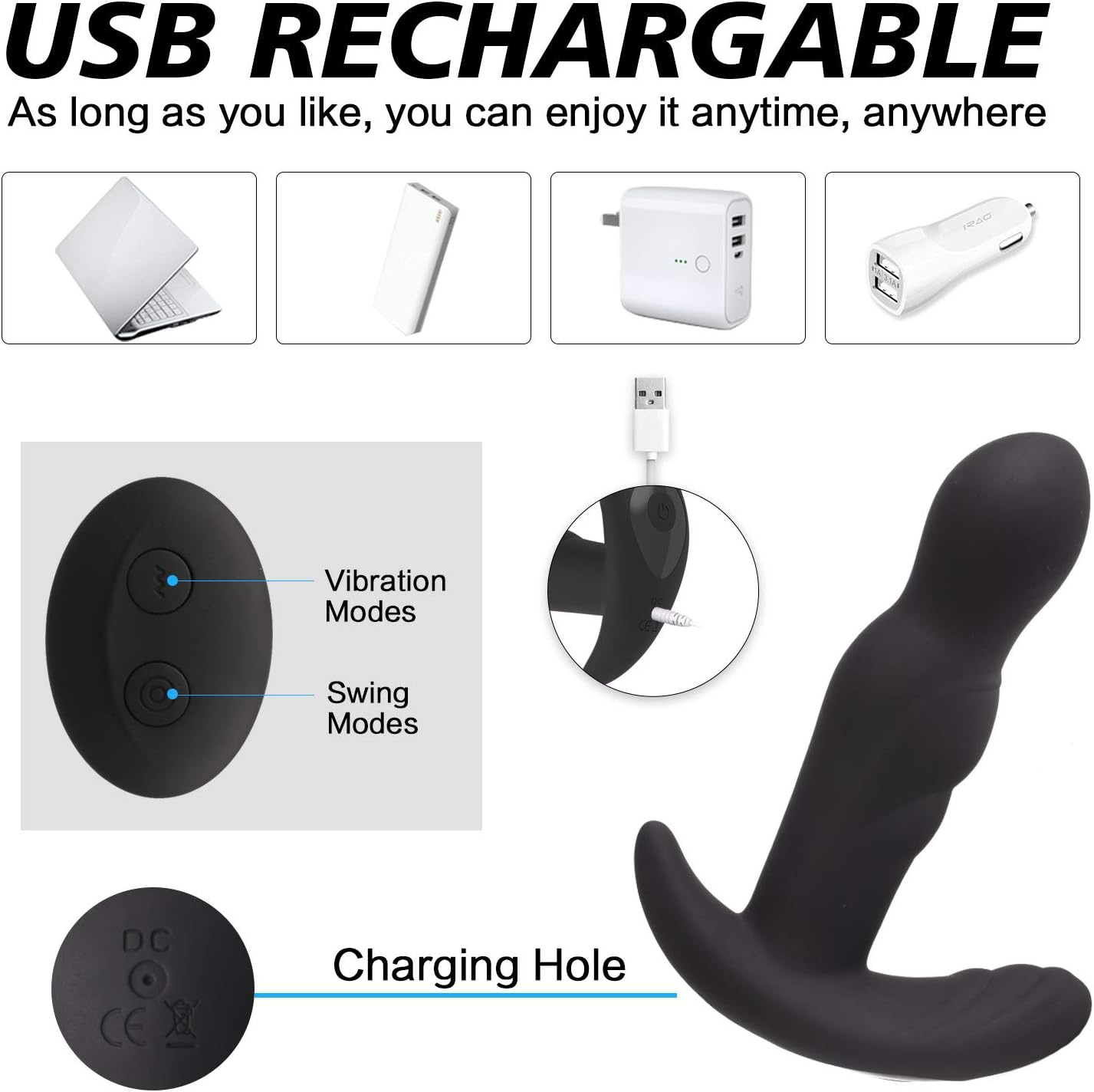 360&deg;Rotating Anal Vibrator Prostate Massager,Anal Butt Plug with Ergonomic Design and 30 Powerful Stimulation Patterns for Beginner&Advanced Player,Anal Sex Toys for Men,Women and Couples image number 5