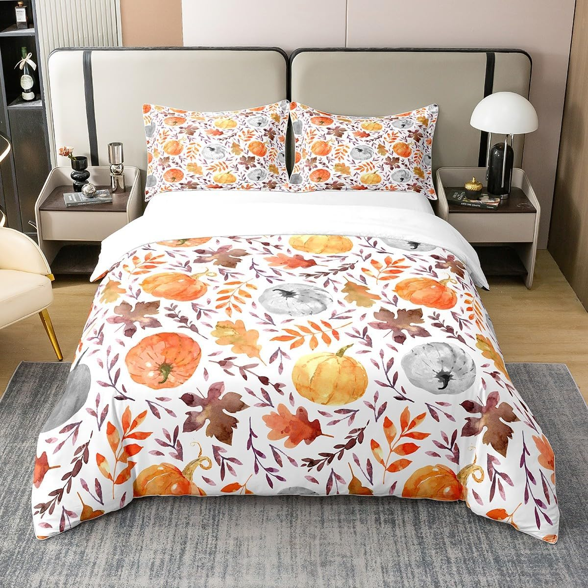 Halloween Pumpkin 100% Cotton Duvet Cover 155 X 220 Cm, Teens Black Cat Skeleton Bone Bed Linen, Bat Spider Web Castle Star Comforter Cover, Christmas Candy Cane Quilt Cover, White Orange