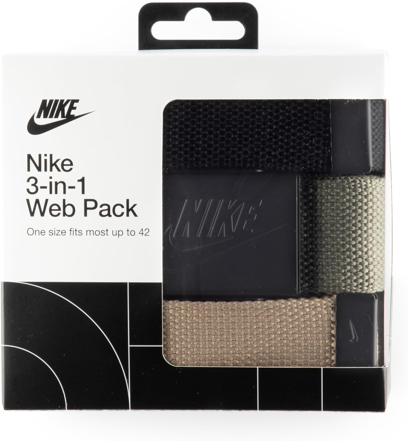 NIKE Men'S 3 Pack Web Belt, Black/Olive/Khaki, Futura, One-Size up to 42"