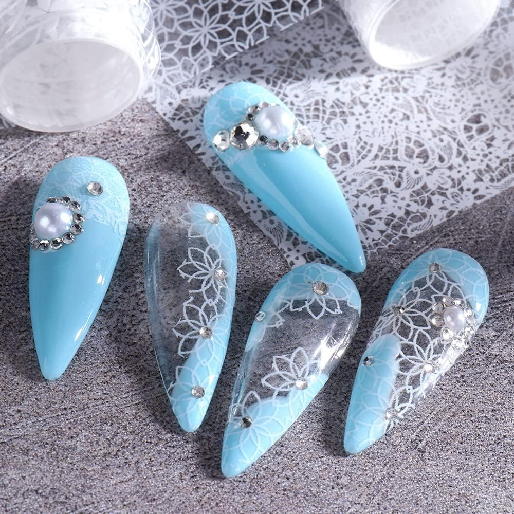 Lace Nail Art Foil Transfer Stickers Black White Flower Foil Transfers Decals Nail Supplies Starry Sky Lace Flowers Nail Foils Nail Art Adhesive Transfer Foils Sticker for Women Girls Manicure Tips image number 3