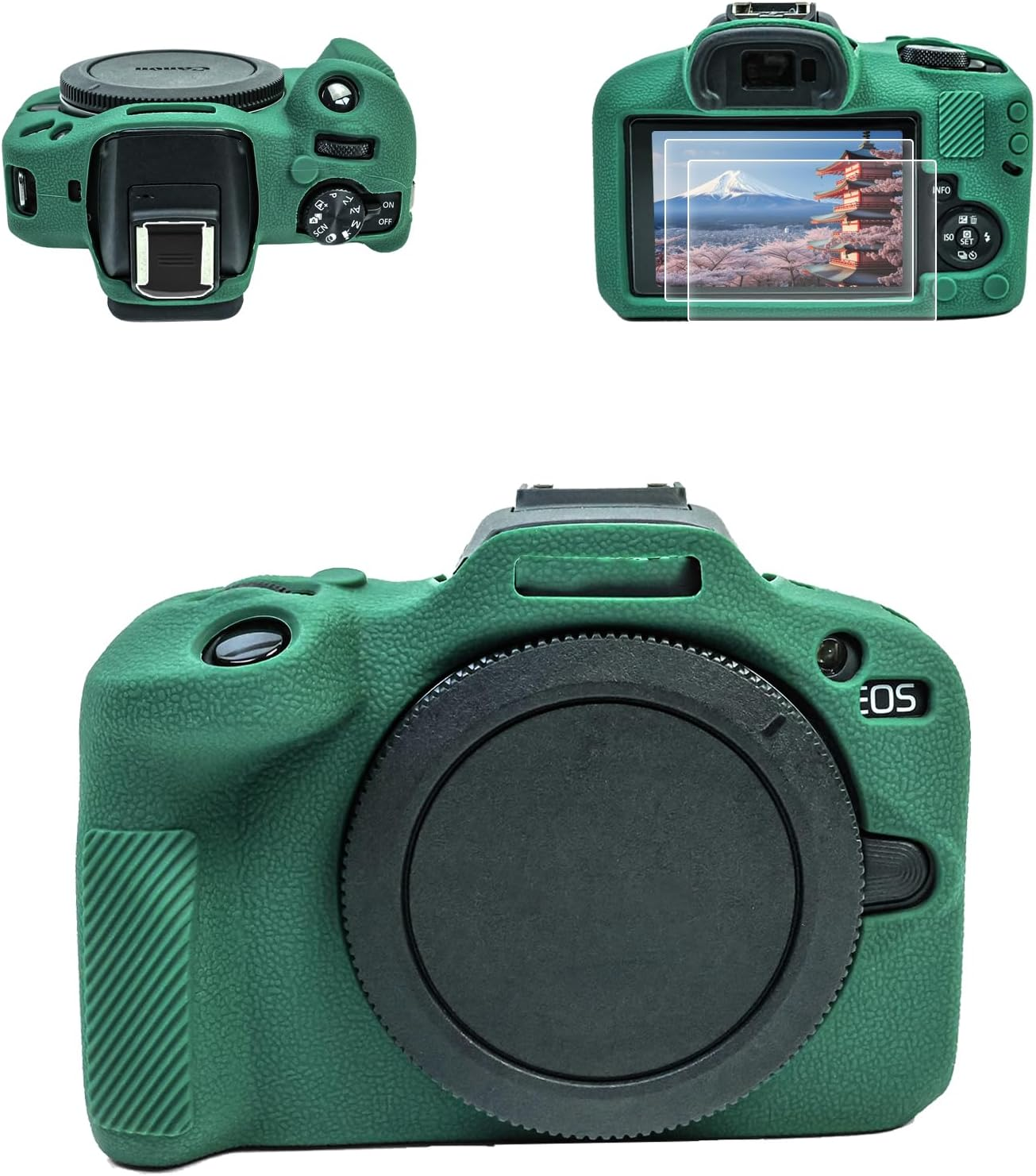 VOVMOEYA EOS R100 Camera Case Accessories Kit - Silicone Protective Case for Canon Eos R100 & LCD Screen Protector for Canon R100[2 Packs] & Camera Hot Shoe Cover for R100