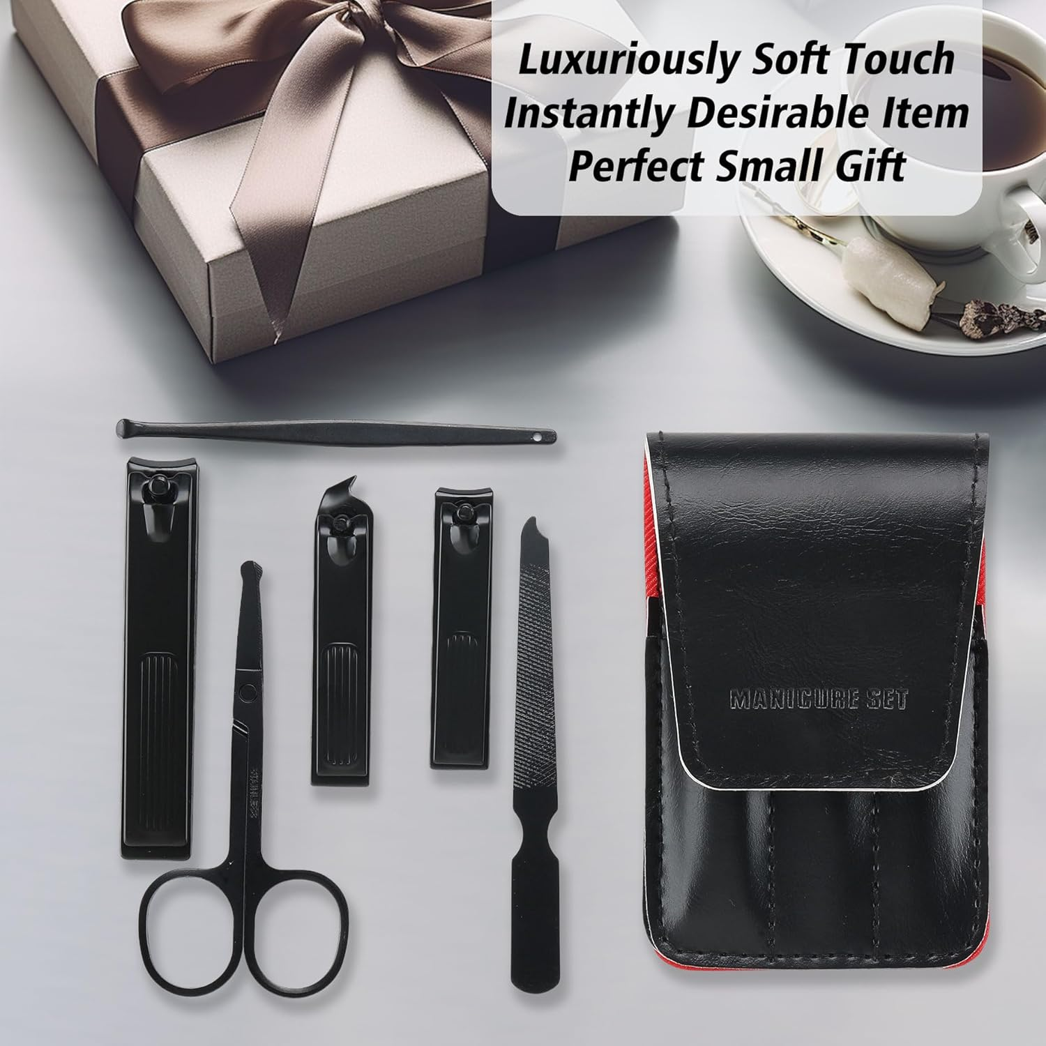 Cool Manicure Set for Men, Nail Clipper Grooming Kit for Teen Boy, Boyfriend, Husband, Dad, Small Gift Idea for Christmas Stocking Stuffers or Birthday Gift (Black) image number 4