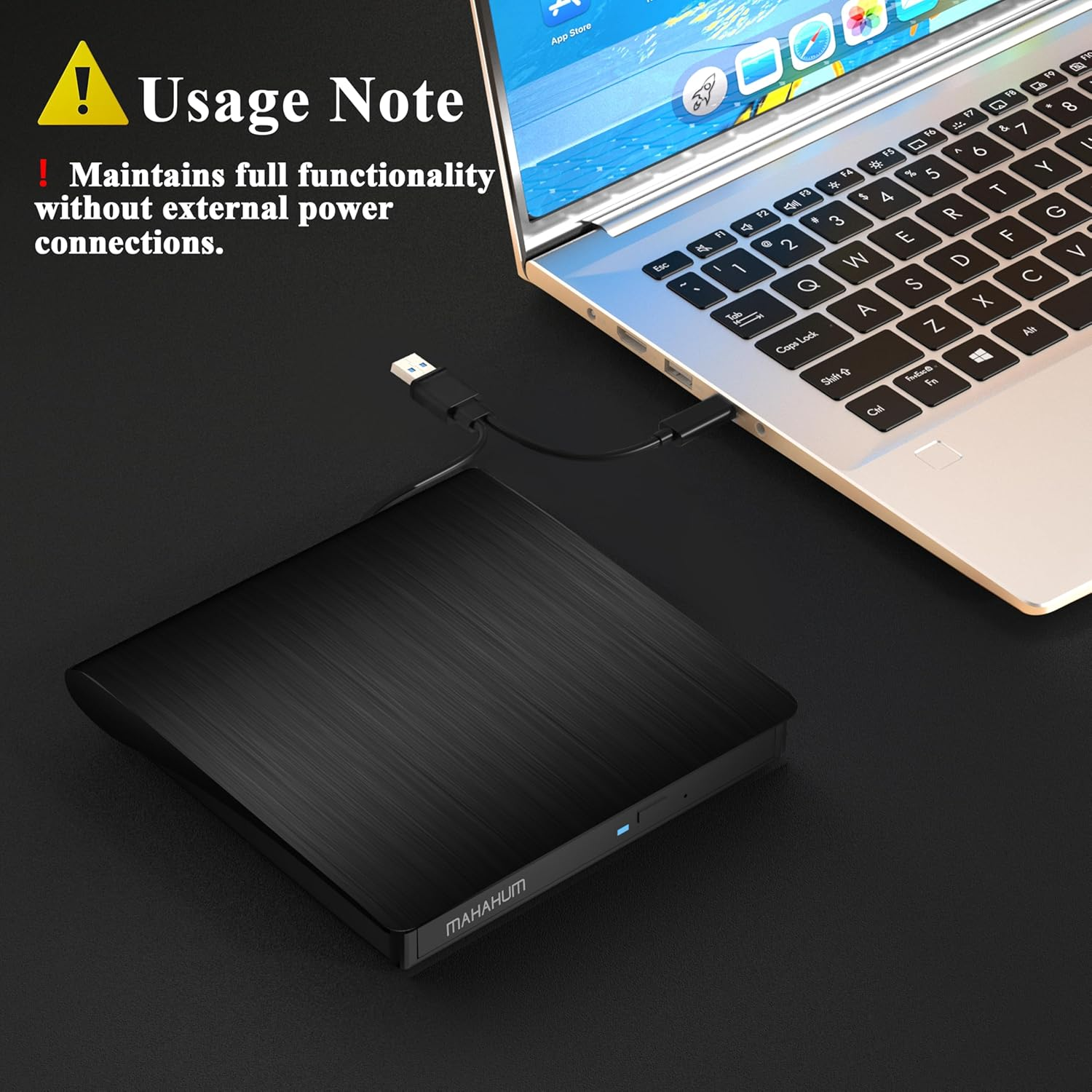 MAHAHUM External CD/DVD Drive for Laptop USB 3.0 & USB C CD Player Portable Ultra-Slim External DVD Drive Compatible with Laptop Desktop PC Mac OS Mac Macbook Pro/Air Windows 11/10/8/7 Linux（Black） image number 5
