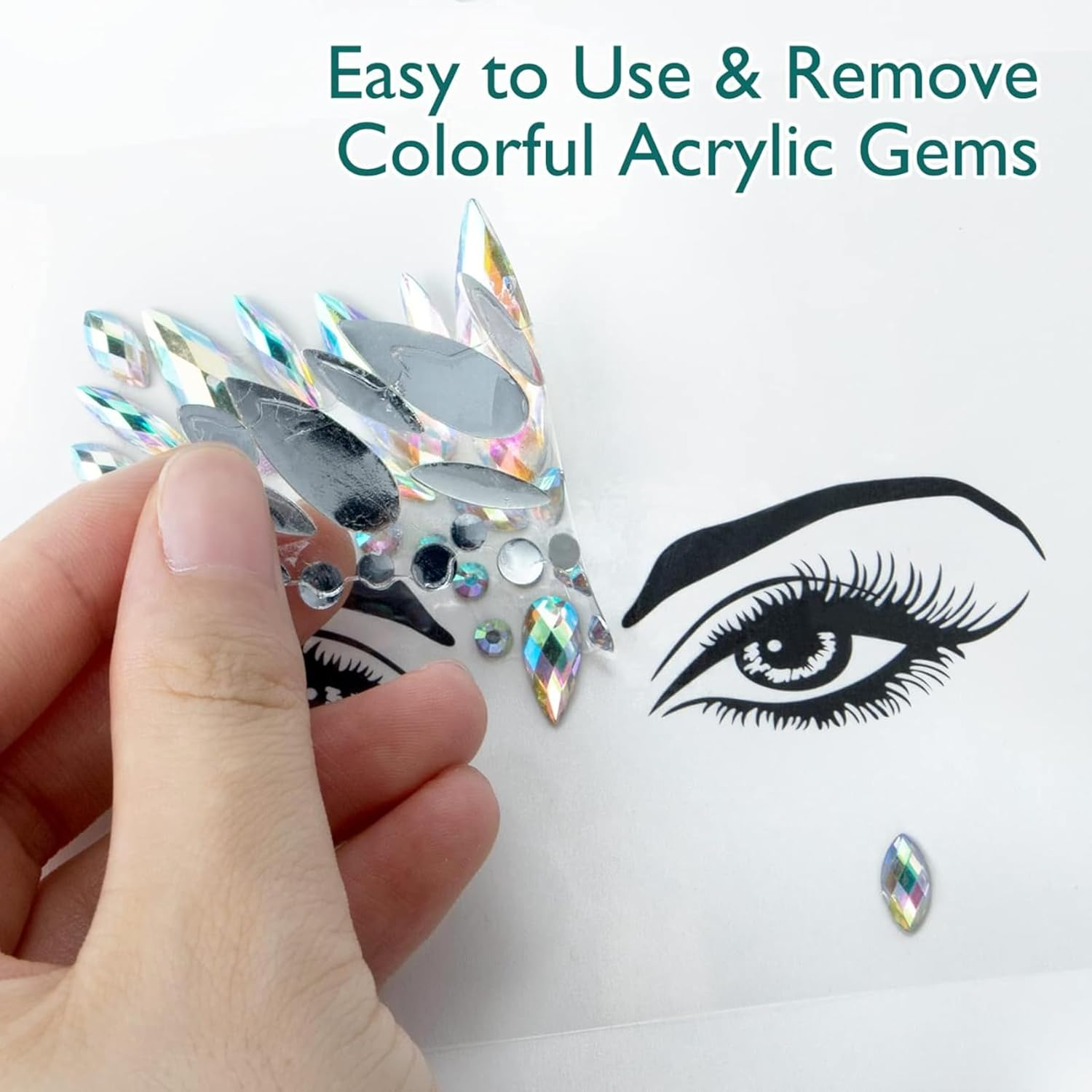 Women Mermaid Gems Glitter, Rhinestone Rave Festival Face Jewels, Crystals Stickers, Eyes Body Temporary Tattoos for Festival Party (4 Packs) image number 1