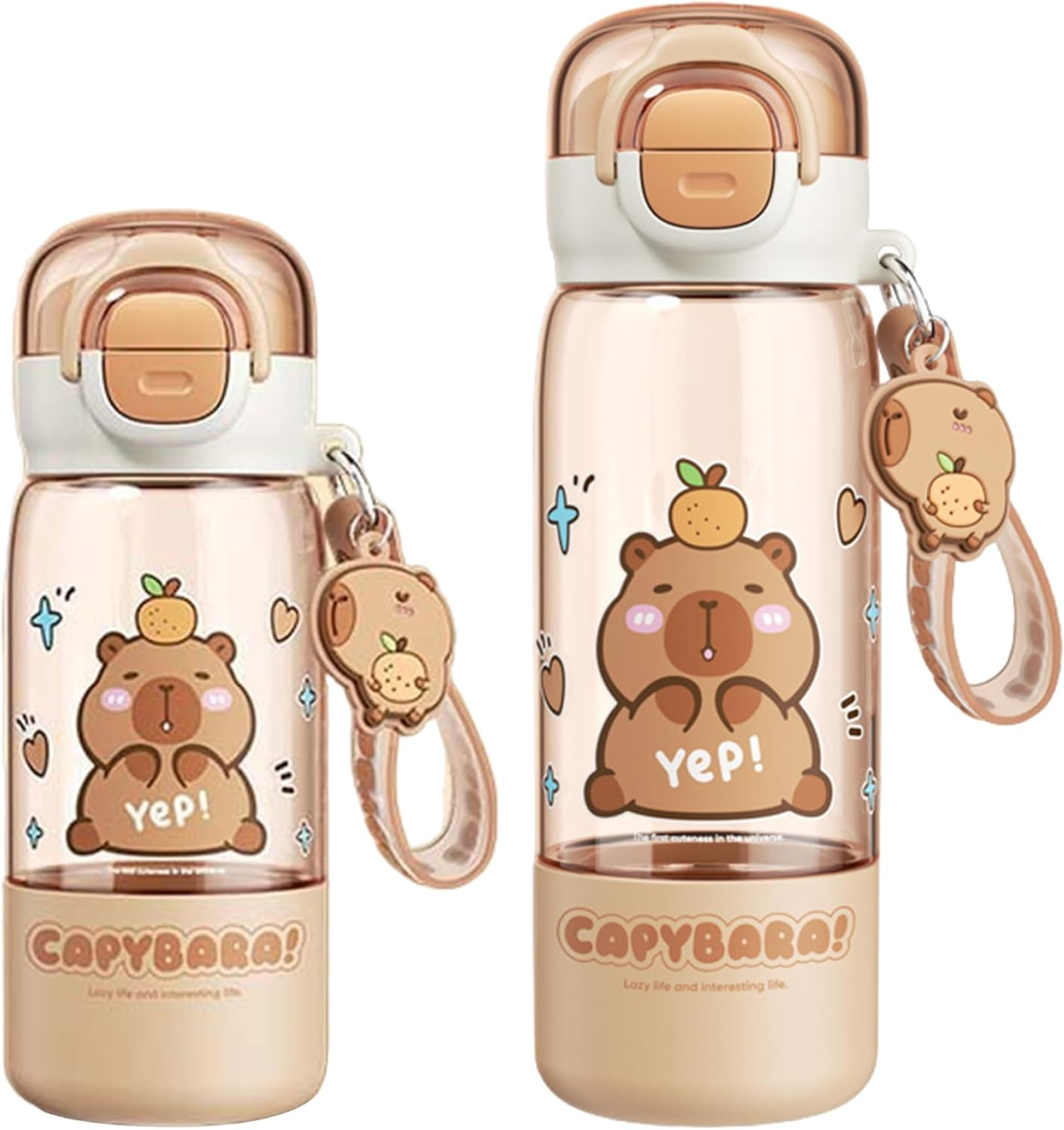Capybara Water Bottle with Lid & Keychain Cute Water Bottle with Silicone Straw, Drinking Cup & Spout Portable Heat-Resistant Food Grade for Kids & Girls, 510Ml image number 3