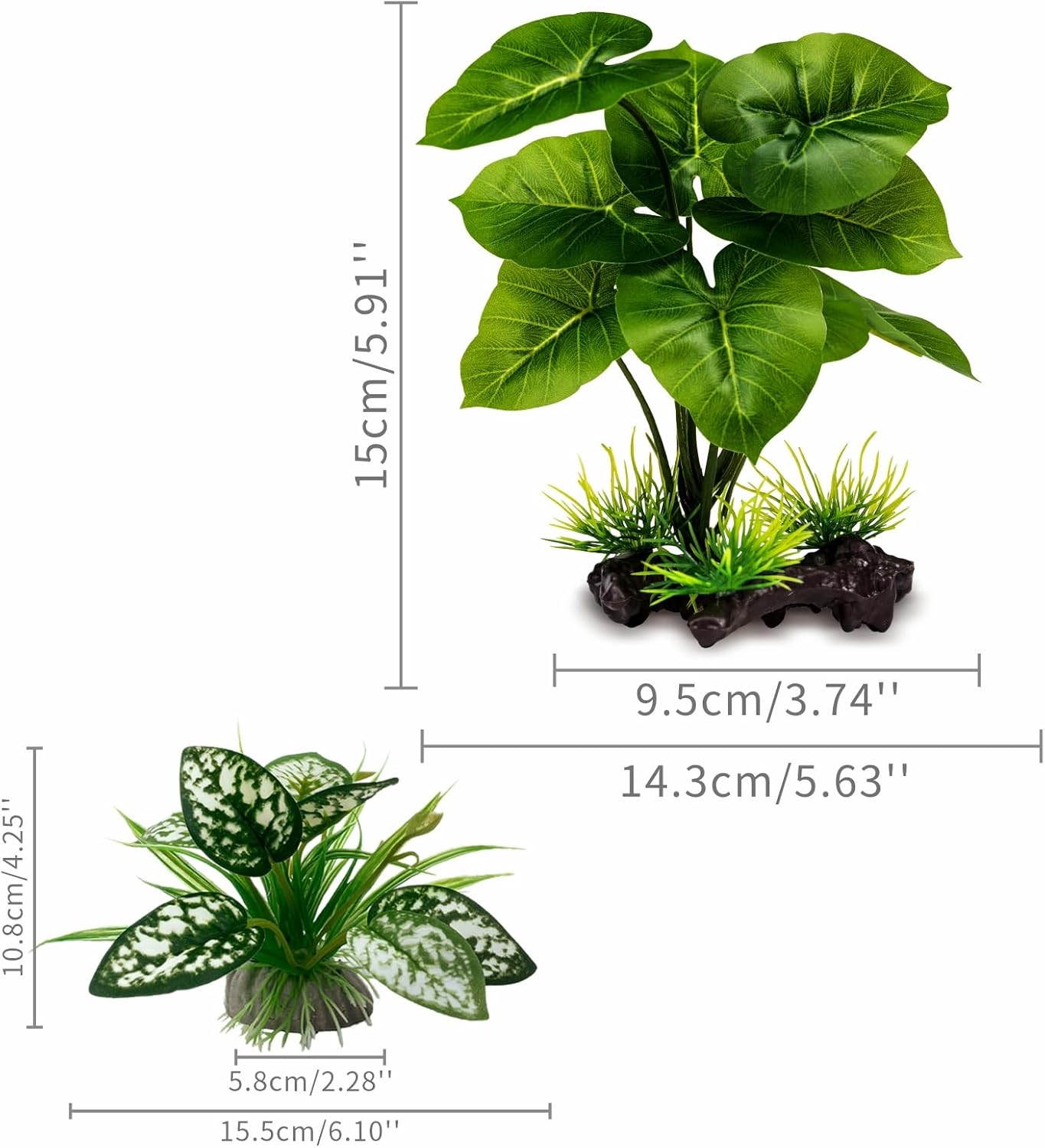 Reptile Artificial Plants, Terrarium Plants Decorations Supplies, Aquarium Fish Tank Plant, Amphibian Habitat Hideout Tank Accessories (M Set-2Pcs/D) image number 1