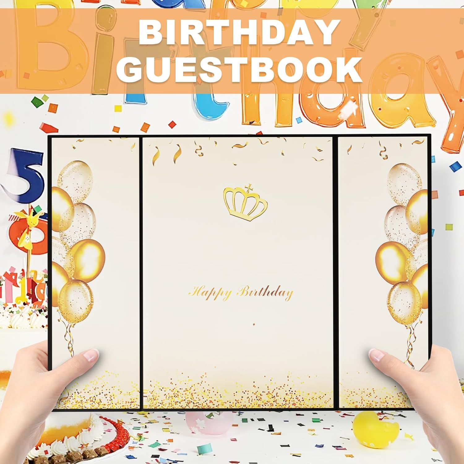ZSYTZL Black Gold Happy Birthday Decorations Party Decorations Birthday Card Birthday Guest Book,Happy Birthday Signature Guest Book Party Supplies for Men Women Suitable for All Ages Birthday Gifts image number 6