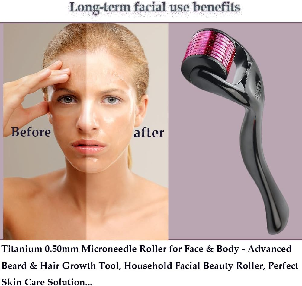 0.5Mm Titanium Derma Roller 540 Needles - Professional Microneedling Tool for Face & Hair Growth, Cosmetic Grade Dermaroller with Storage Case, Anti-Aging Skin Care Treatment Device image number 1