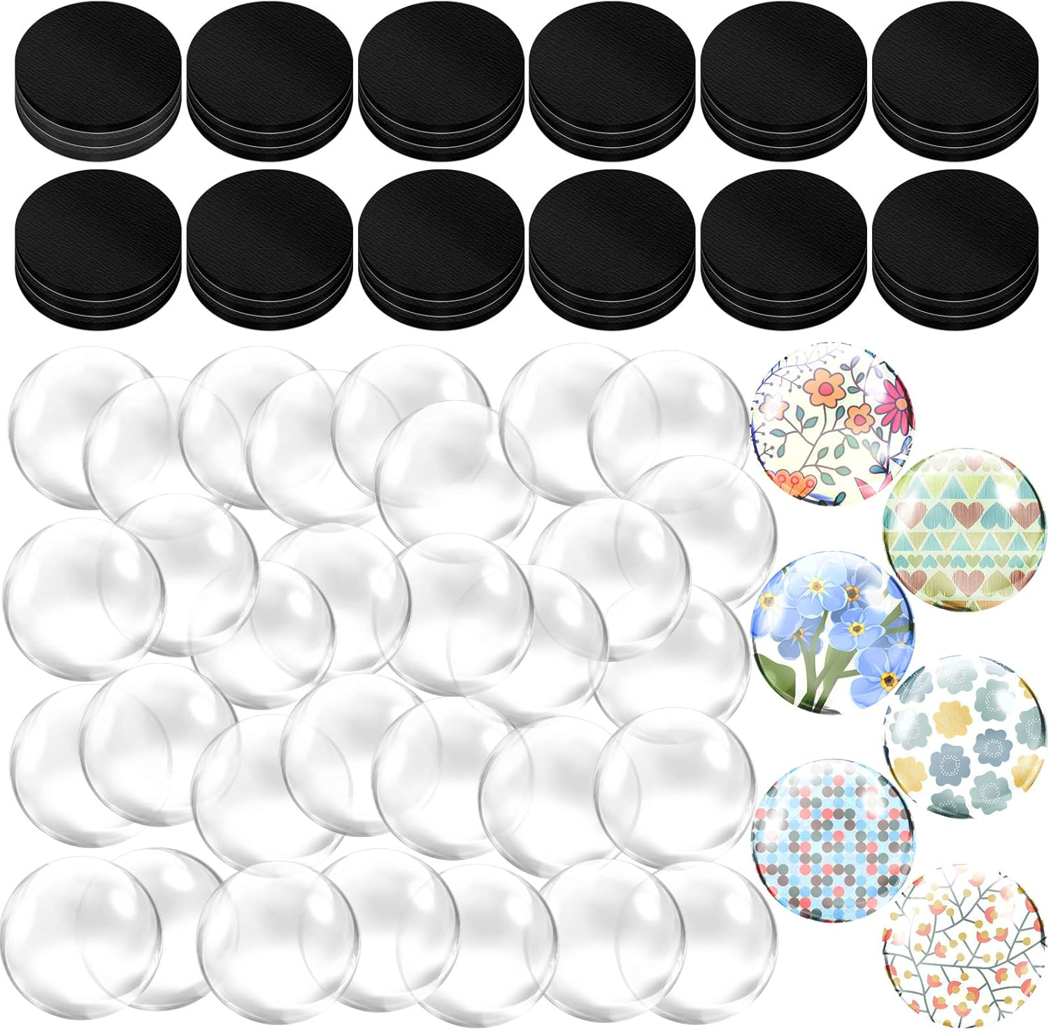 72 Pieces Crafts Magnets Glass Set round Fridge Magnets with Adhesive Backing and Transparent Clear Glass Cabochons for DIY Refrigerator Magnets Crafts Pendants (0.8 Inch, 1 Inch, 1.2 Inch)