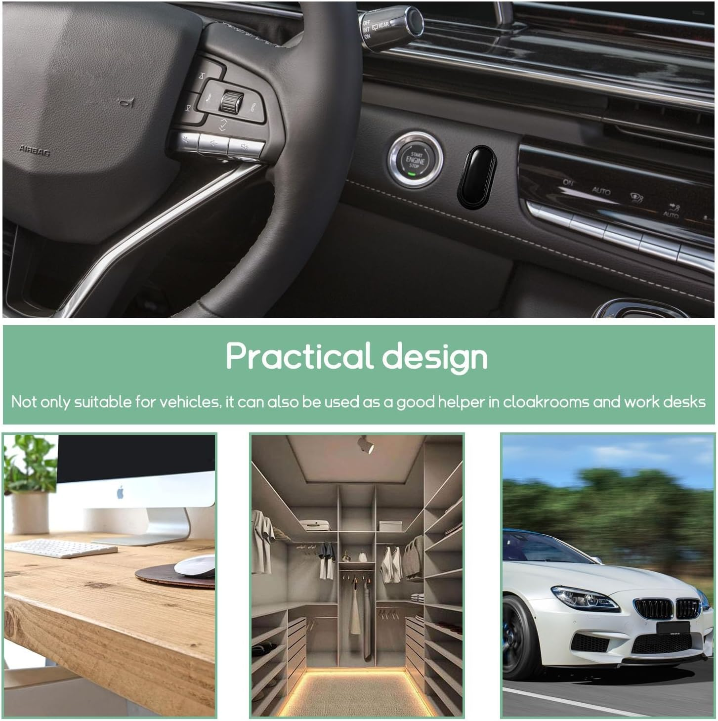 4 PCS Car Mini Hook, Multifunctional Auto Adhesive Backseat Hangers on Dashboard, Universal Hook Stickers for Key, Mask, Earphone, Charging Cable, Vehicle Interior Accessories (Glossy) image number 2