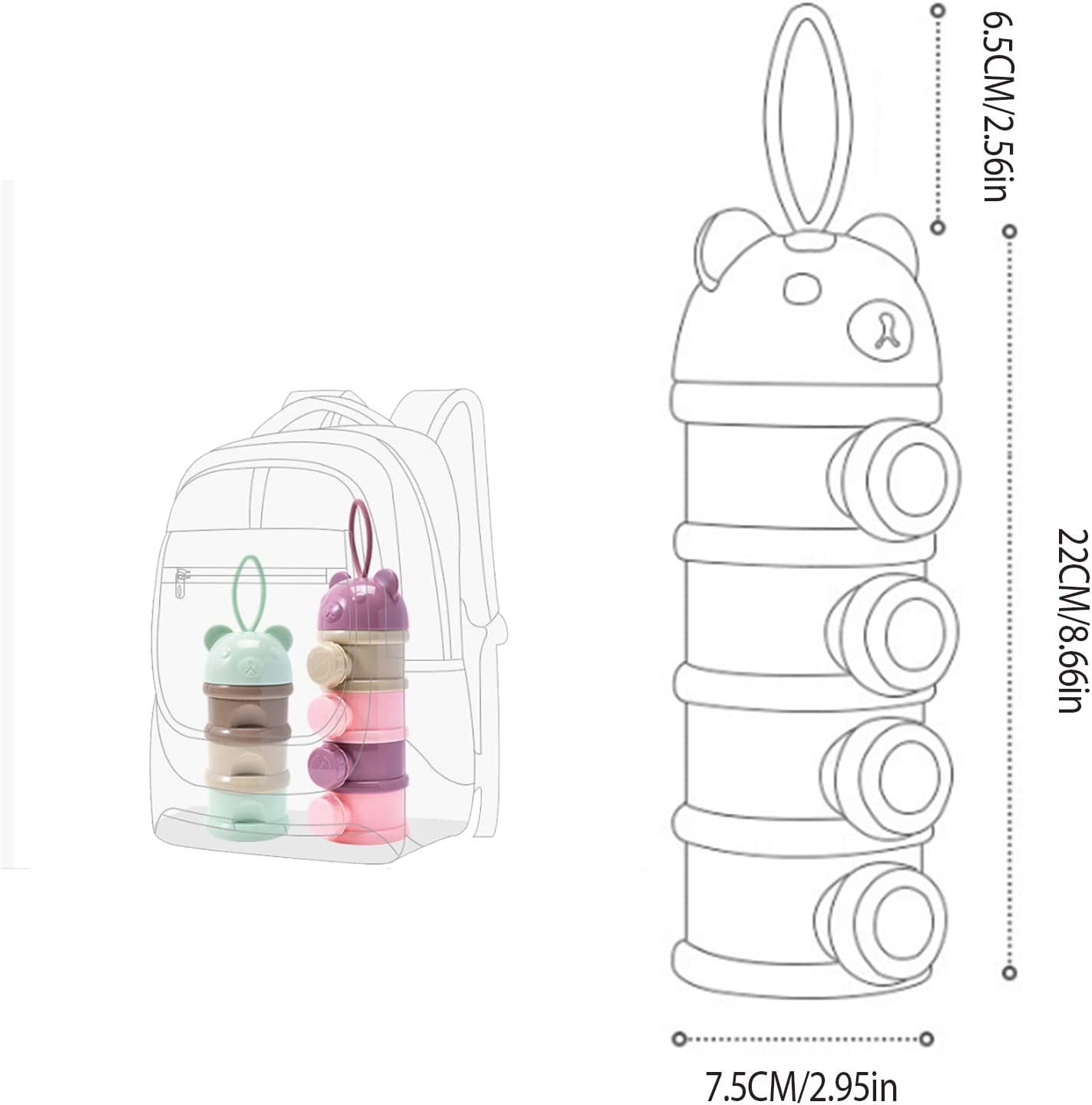 2 PCS 4 Layers Milk Powder Dispenser,Milk Powder Pots,Food Storage Tank, Candy Storage Tank, Formula Dispenser Portable Milk Powder Formula Dispenser Container Pot Box Milk Cans Snack Storage Box for Travel(Bpa Free) image number 1