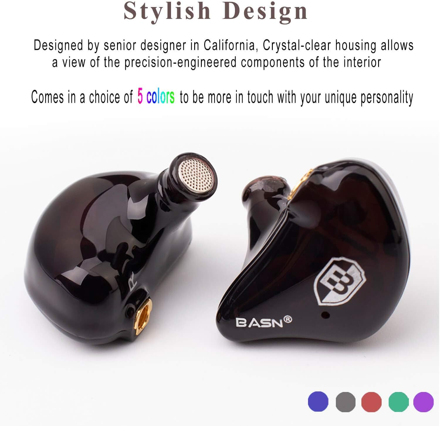 BASN In-Ear Headphones Flexible Universal-Fit in Ear Earbuds Noise Isolating In-Ear Monitors Headphone with Detachable Cables Brown - Brown image number 5