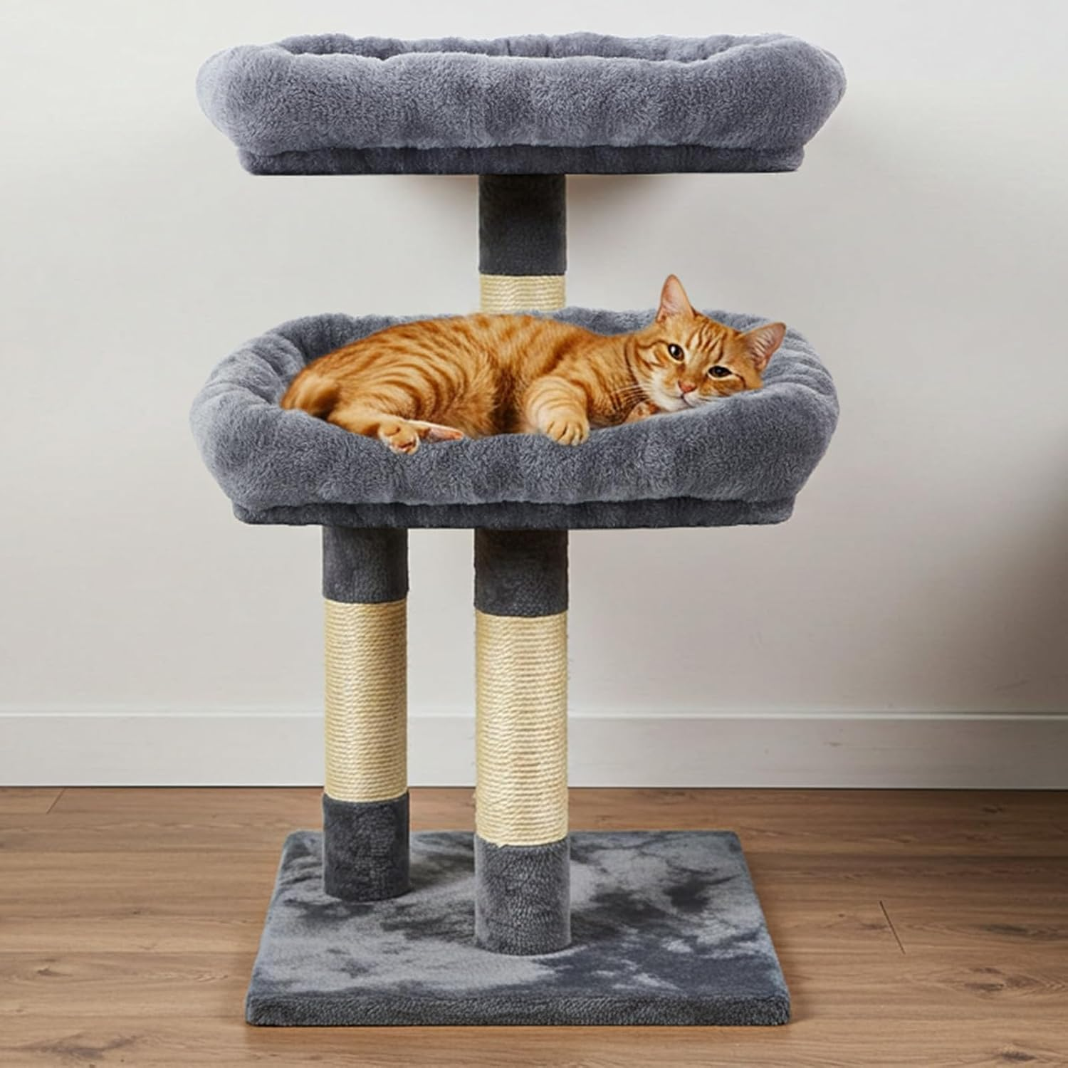 Abbylike 2 Pcs Cat Tree Tower Replacement Parts Grey Bed Cover with Elastic Band Removable Washable Padding for Platform Perch Shelves, Only Cover, Cat Tower Cushions Accessories(15.7 X 11.8 Inch) image number 5