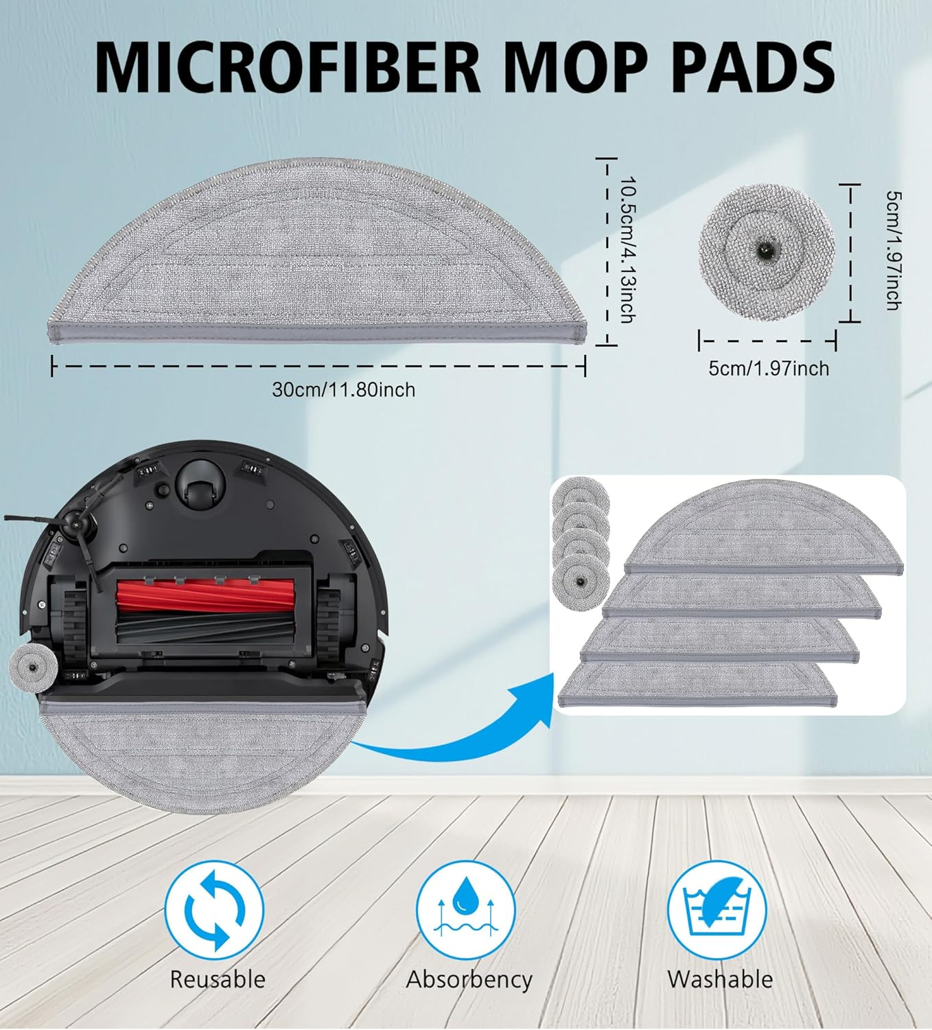 YBVABE Mop Pads Replacement for Roborock S8 Maxv Ultra/ S8 Max Untra Vacuum【Not for S8 Pro Ultra】 16Pack Microfiber Mops Accessories with 8 Dual Oscillating Mop Cloths, 8 Edge Mop Pads image number 2