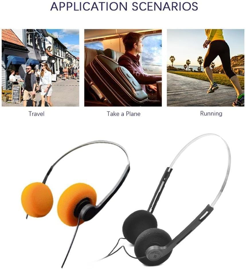 Black Retro Over-Ear Earphones,Mini Stereo Lightweight Headphones with Cord,Hi-Fi Stereo Earphone Headset,80S 90S Vintage Headset Wired,Walkman Headphone - Orange image number 2
