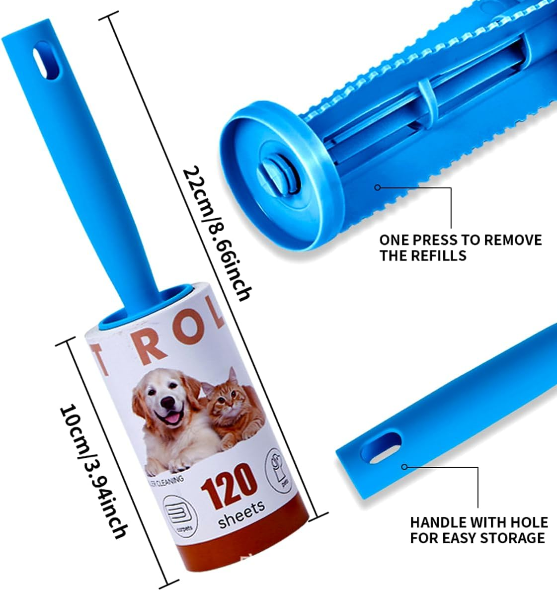 Lint Roller,Extra Sticky Roller 720 Sheets,Lint Remover for Clothes,Couch,Furniture,Carpet,Portable Cat Dog Hair Remover for Travel,Office,Car,2 Handles and 6 Refills