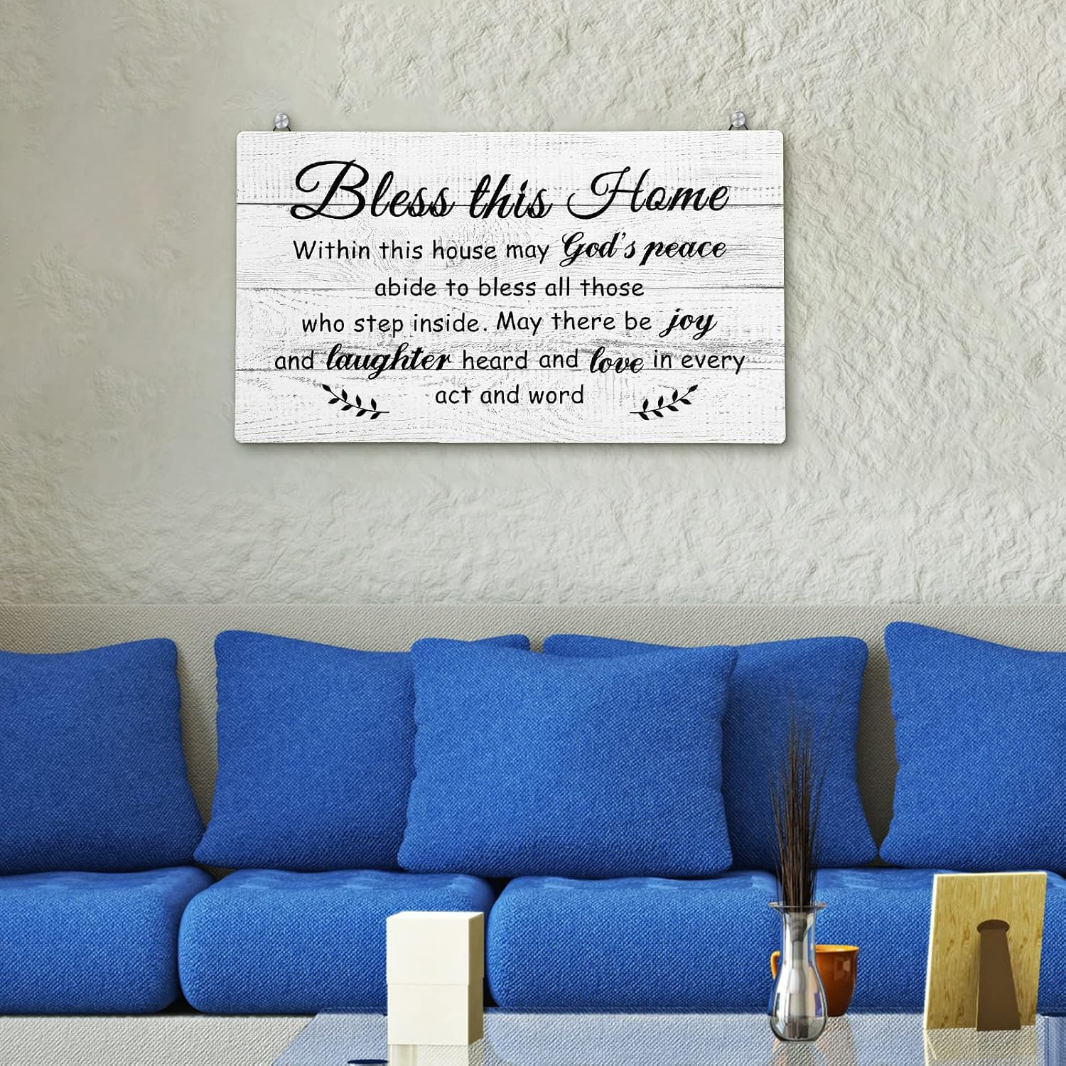 Yalikop House Warming Gifts New Home Bless This Home Wall Decor House Blessing Plaque Farmhouse Entryway Sign Wood Rustic Sign for Living Room Bedroom Homeowner Gift Decor(13.8 X 8 Inches,White) image number 5