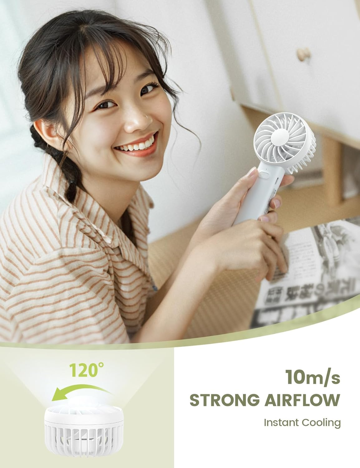 Lamicall Mini Portable Handheld Fan - USB Rechargeable Battery, 3 Speed Wind, Lightweight, LED Display, Personal Fan, Travel, Outdoor, Office, for Makeup, Women Men image number 2