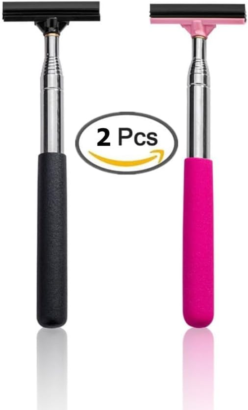 2-In-1 Car Mirror Squeegee, Portable Rearview Mirror Wiper, 98Cm Long Handle Mini Squeegee for Glass Windows (Black + Pink) image number 1