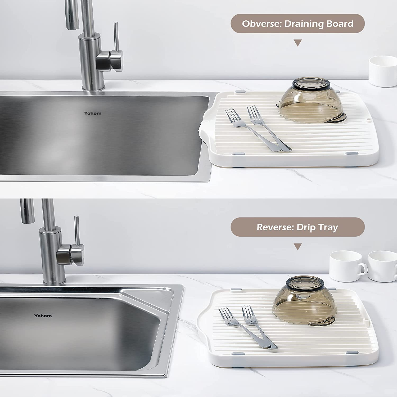 YOHOM Draining Board Tray for Under-Mount Sink Drain Board Plastic Dish Drainer Board for Kitchen Counter Utility Draining Board 13.78" L X 13.19" W X 1.1" H