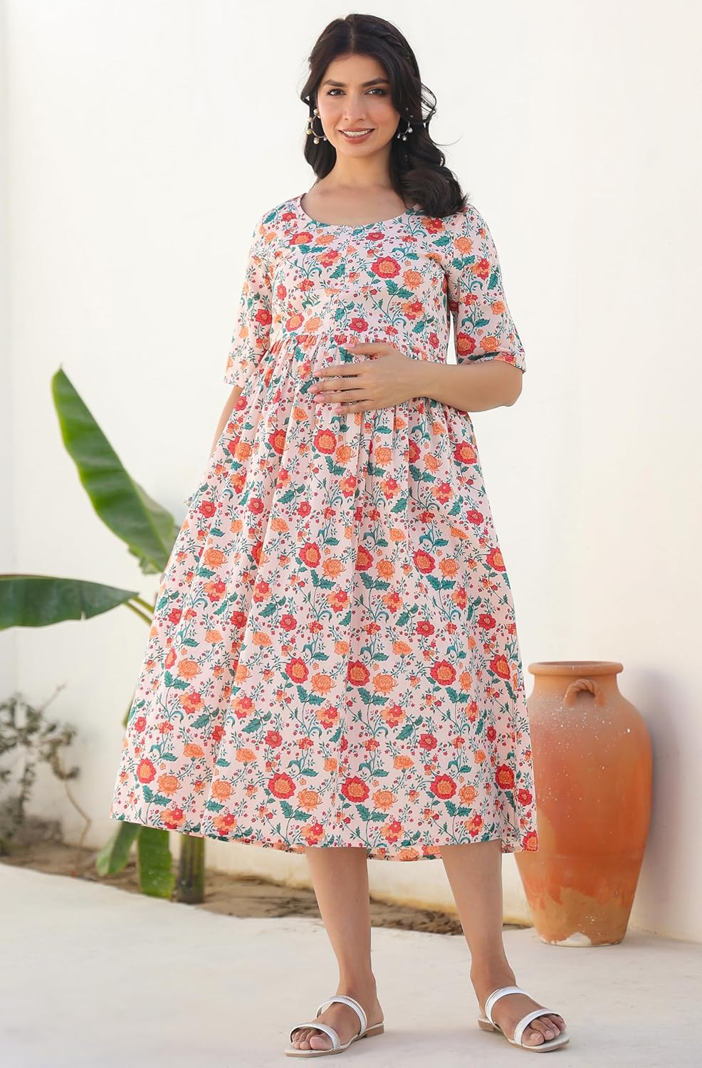 Janasya Maternity Nursing Dress with Breastfeeding Feature for Pre and Post Pregnant Women